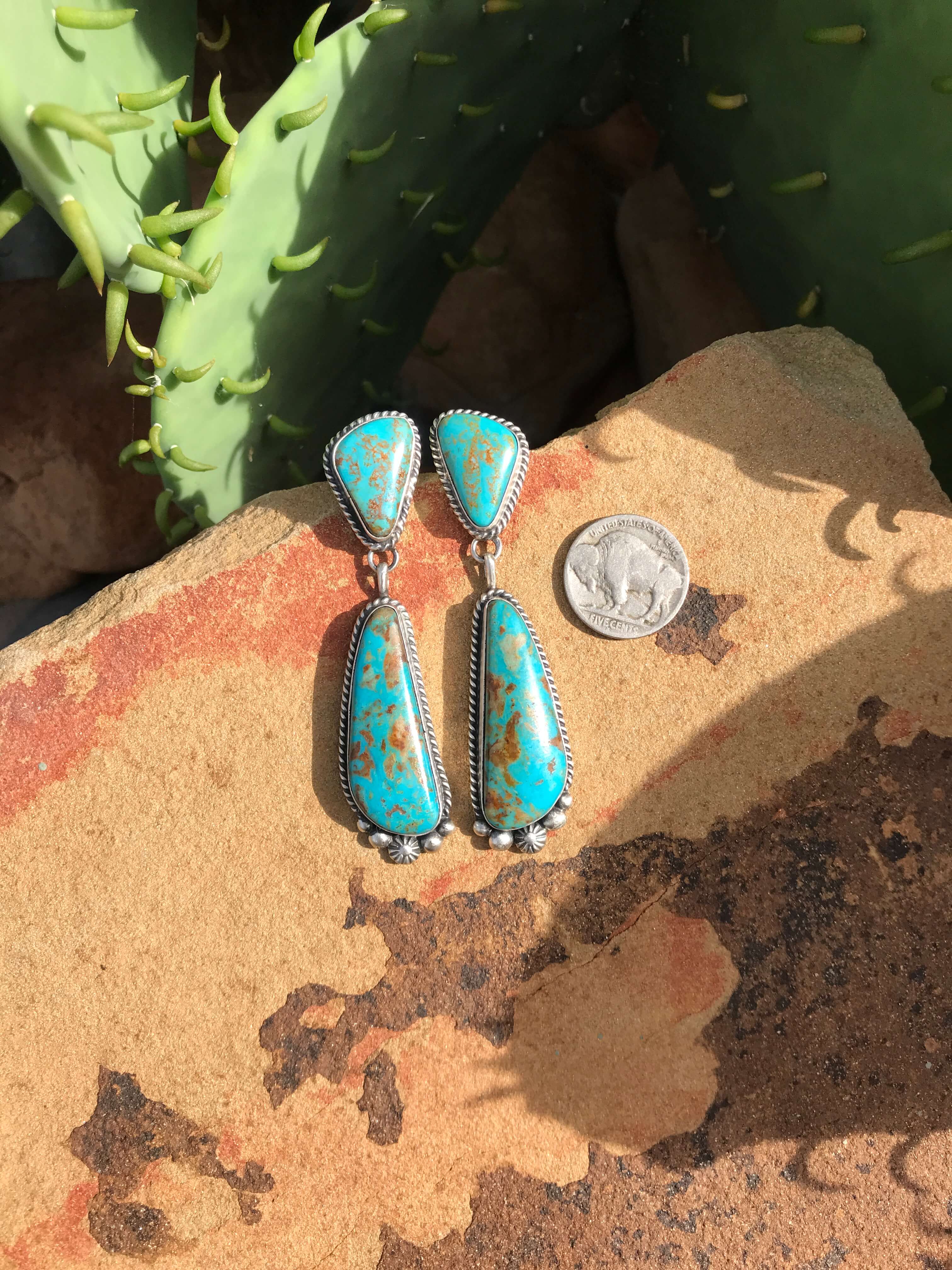The Glendale Earrings, 3-Earrings-Calli Co., Turquoise and Silver Jewelry, Native American Handmade, Zuni Tribe, Navajo Tribe, Brock Texas