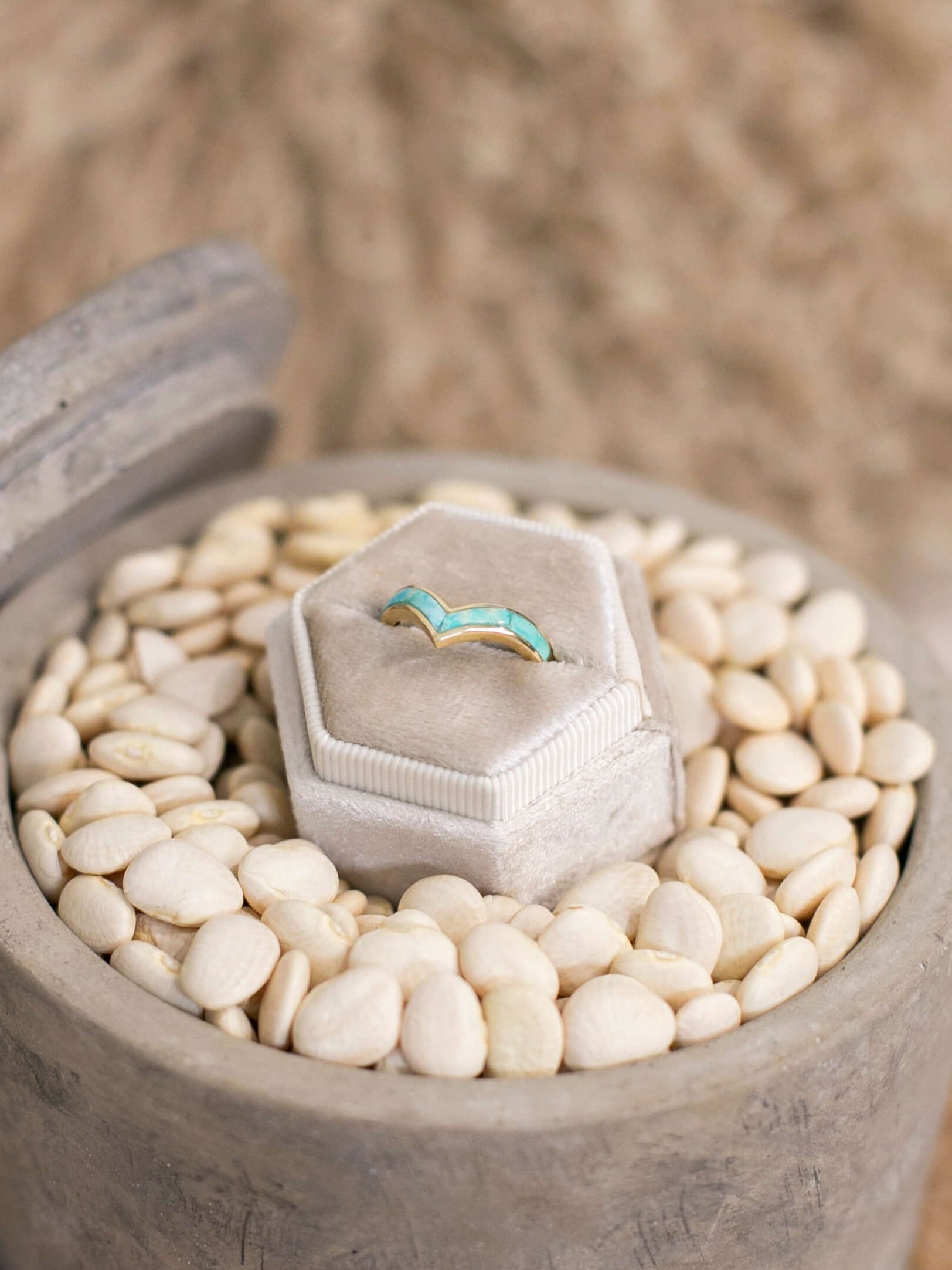 The Cambridge 14k Turquoise Inlay Ring 1, Sz 7-Rings-Calli Co., Turquoise and Silver Jewelry, Native American Handmade, Zuni Tribe, Navajo Tribe, Brock Texas