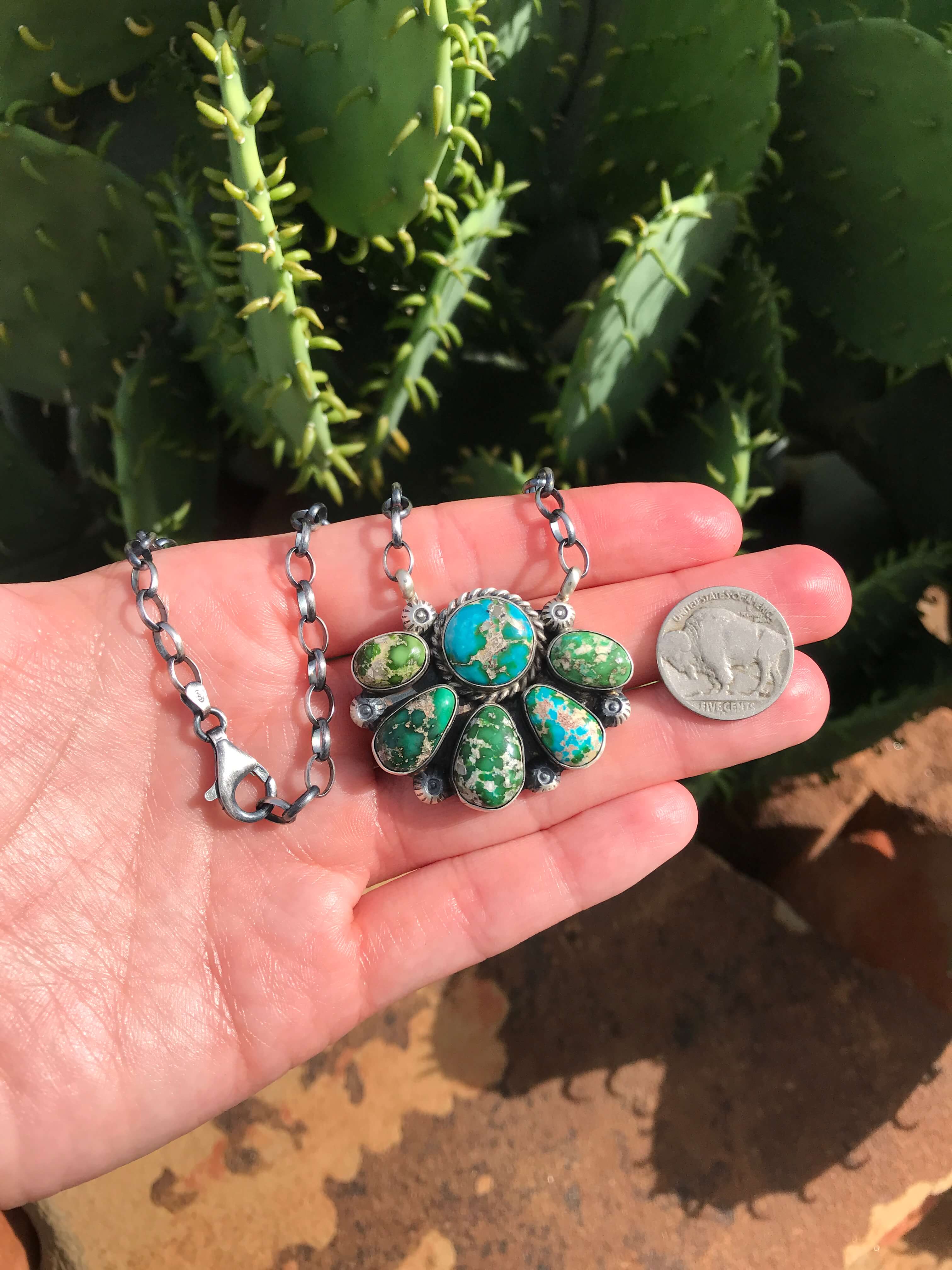 The Eastland Necklace, 1-Necklaces-Calli Co., Turquoise and Silver Jewelry, Native American Handmade, Zuni Tribe, Navajo Tribe, Brock Texas