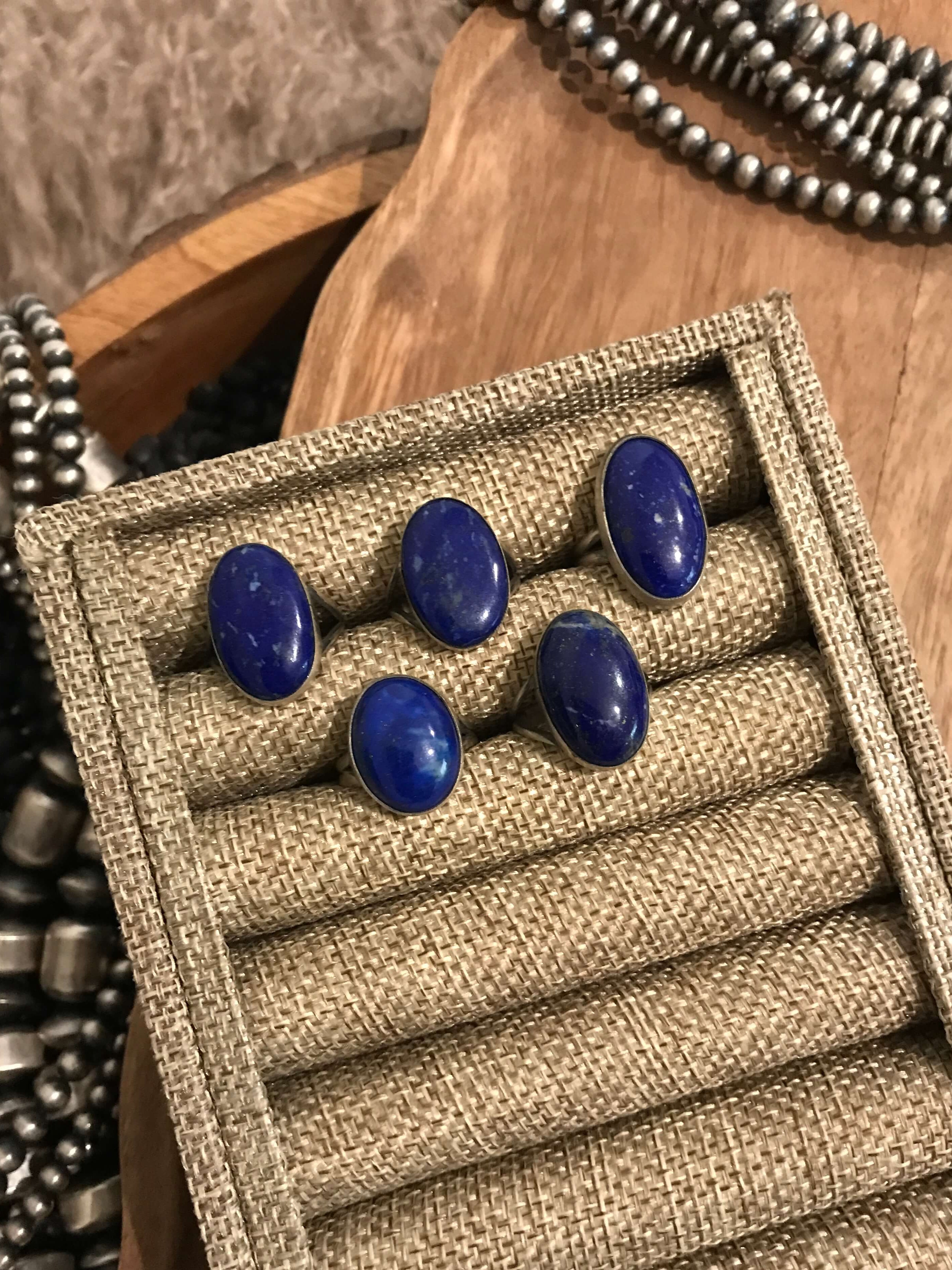 The Branson Rings in Lapis-Rings-Calli Co., Turquoise and Silver Jewelry, Native American Handmade, Zuni Tribe, Navajo Tribe, Brock Texas