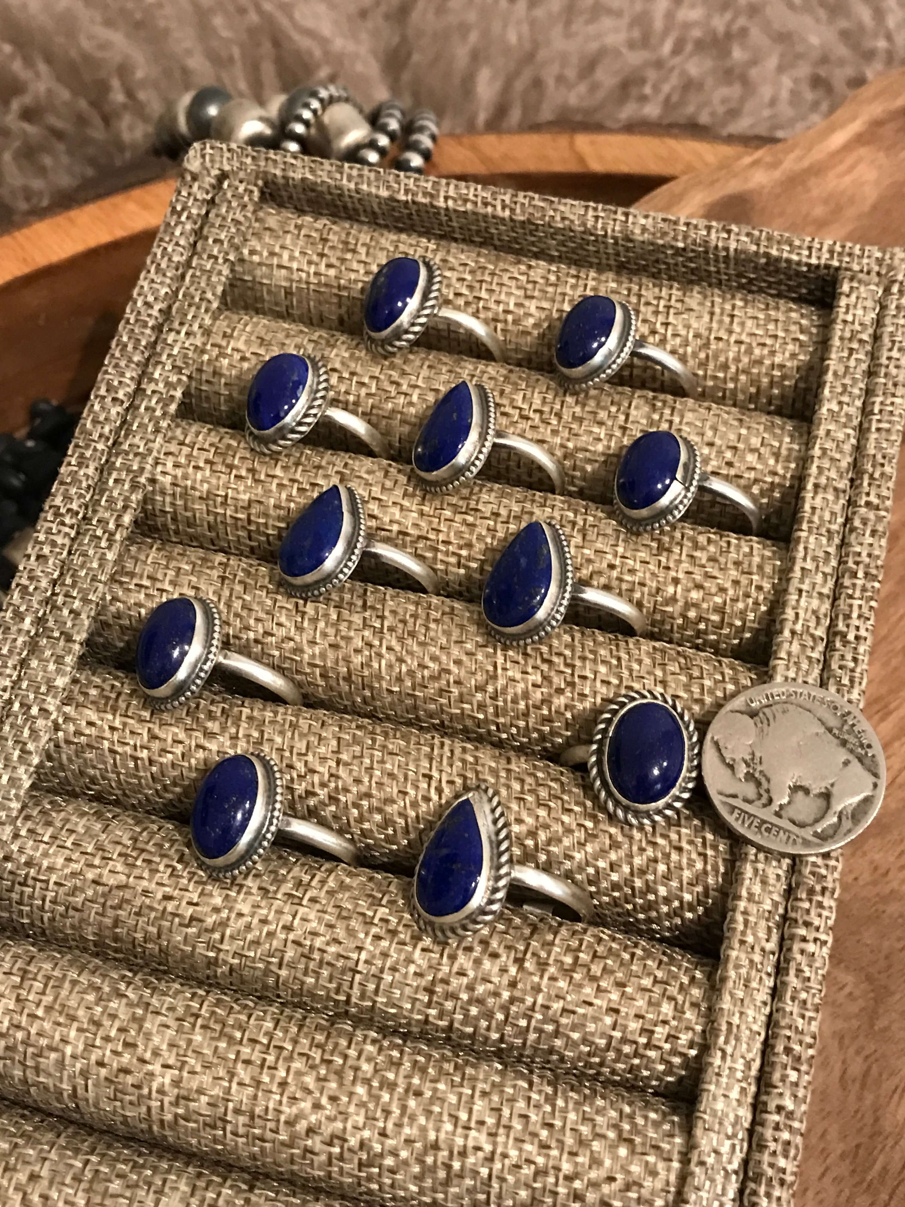 The Brenham Rings in Lapis-Rings-Calli Co., Turquoise and Silver Jewelry, Native American Handmade, Zuni Tribe, Navajo Tribe, Brock Texas