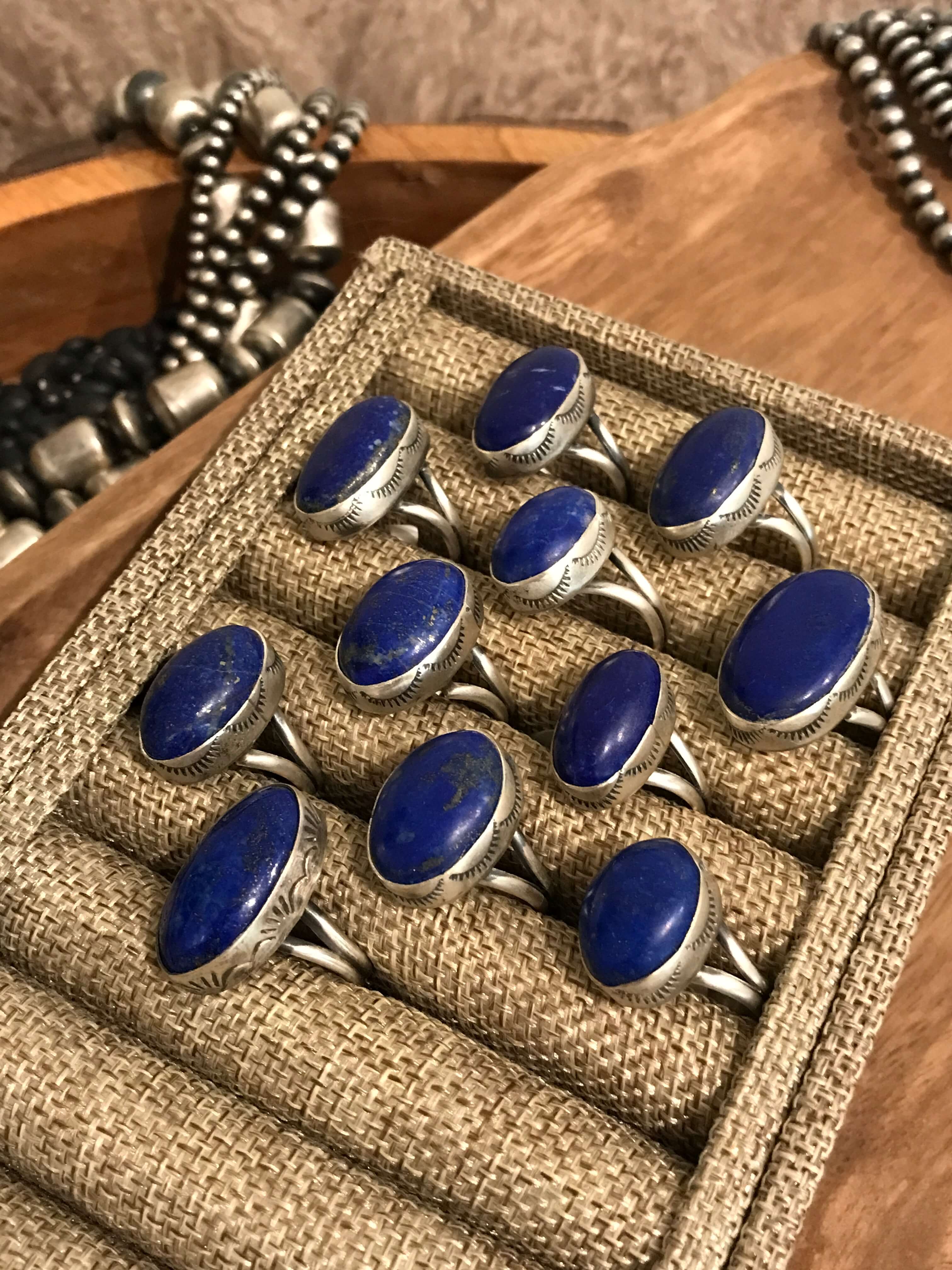 The Bandera Rings in Lapis-Rings-Calli Co., Turquoise and Silver Jewelry, Native American Handmade, Zuni Tribe, Navajo Tribe, Brock Texas