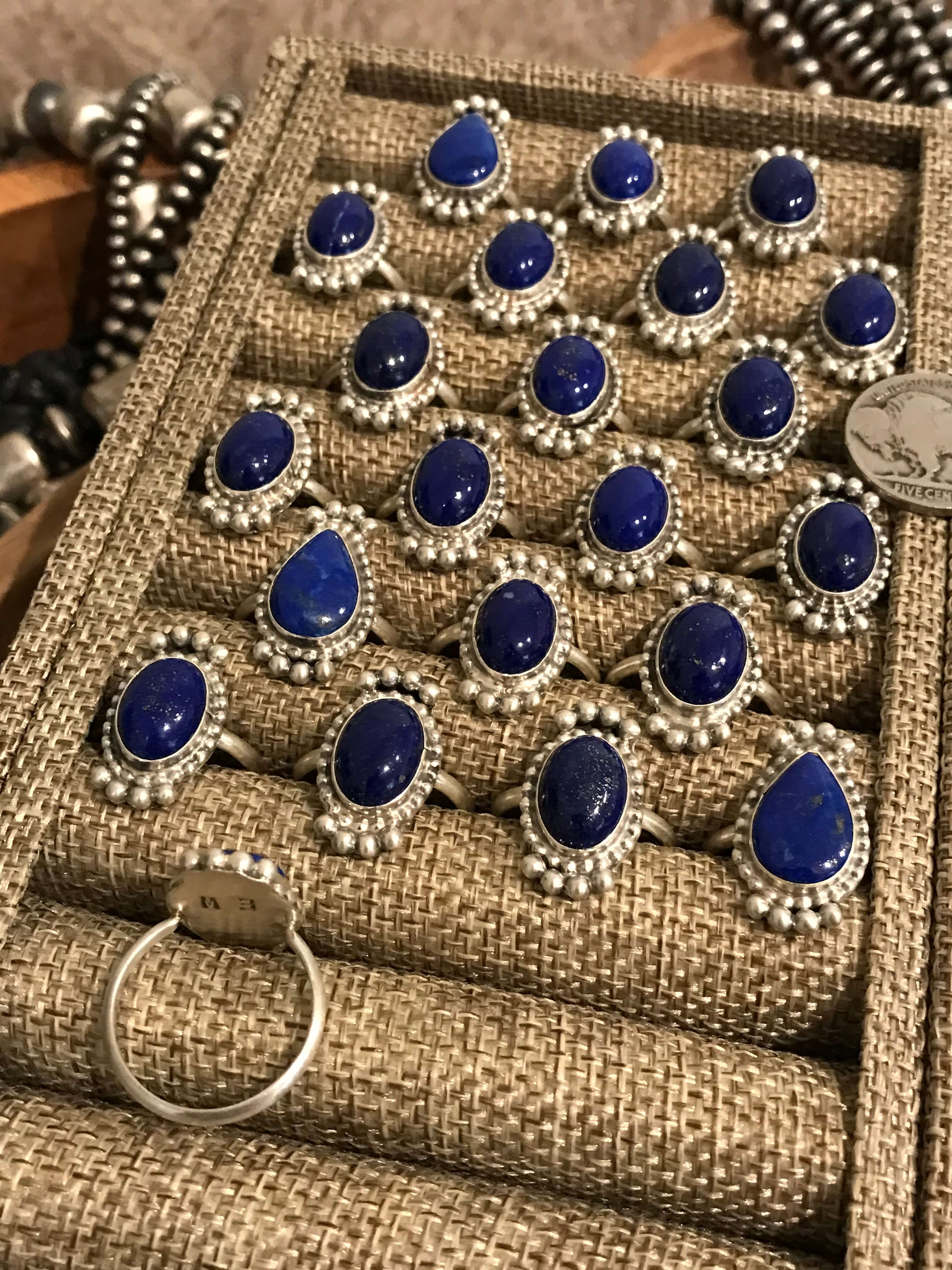 The Abernathy Rings in Lapis-Rings-Calli Co., Turquoise and Silver Jewelry, Native American Handmade, Zuni Tribe, Navajo Tribe, Brock Texas