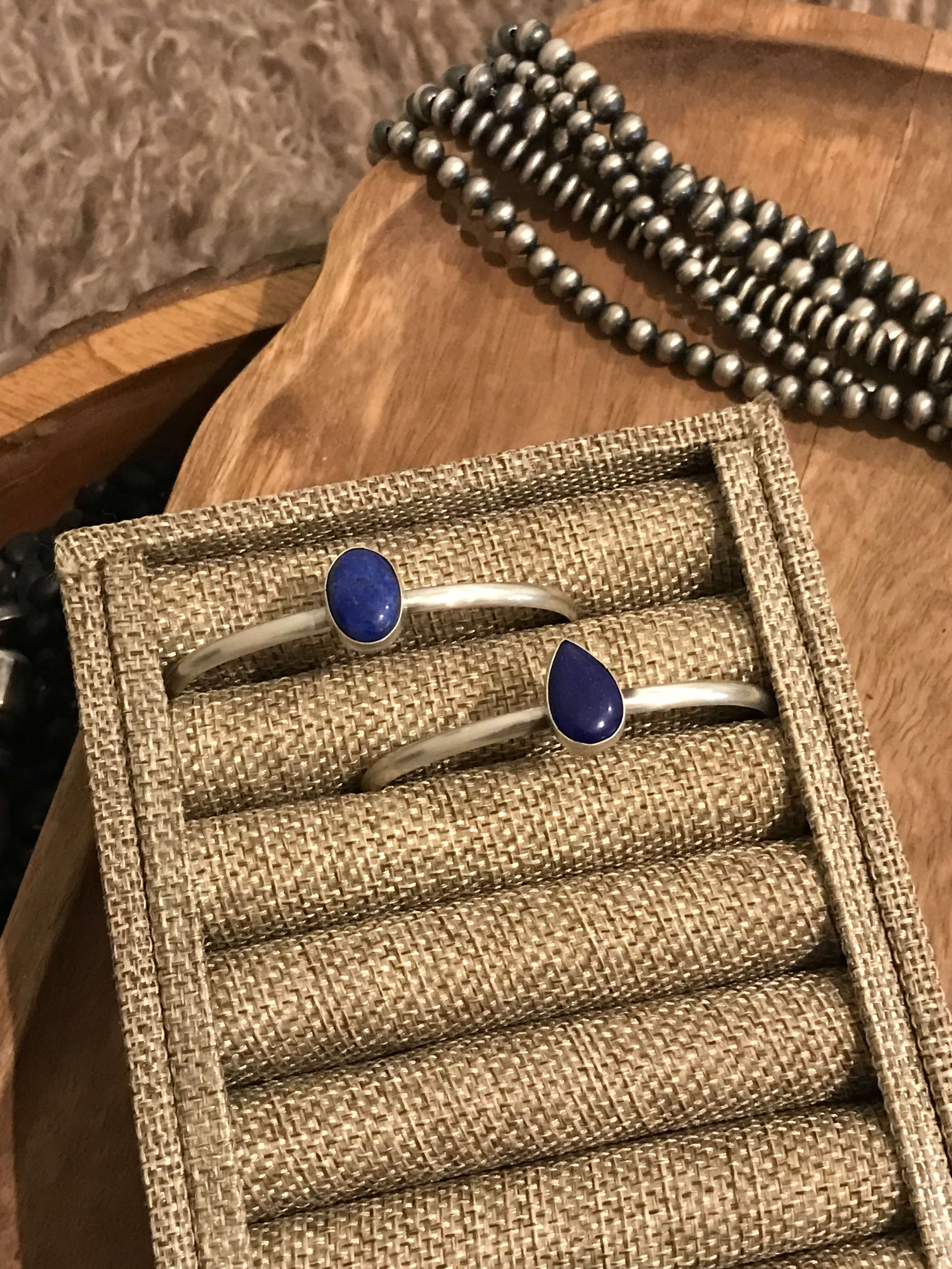The Woodrow Cuffs in Lapis-Bracelets & Cuffs-Calli Co., Turquoise and Silver Jewelry, Native American Handmade, Zuni Tribe, Navajo Tribe, Brock Texas