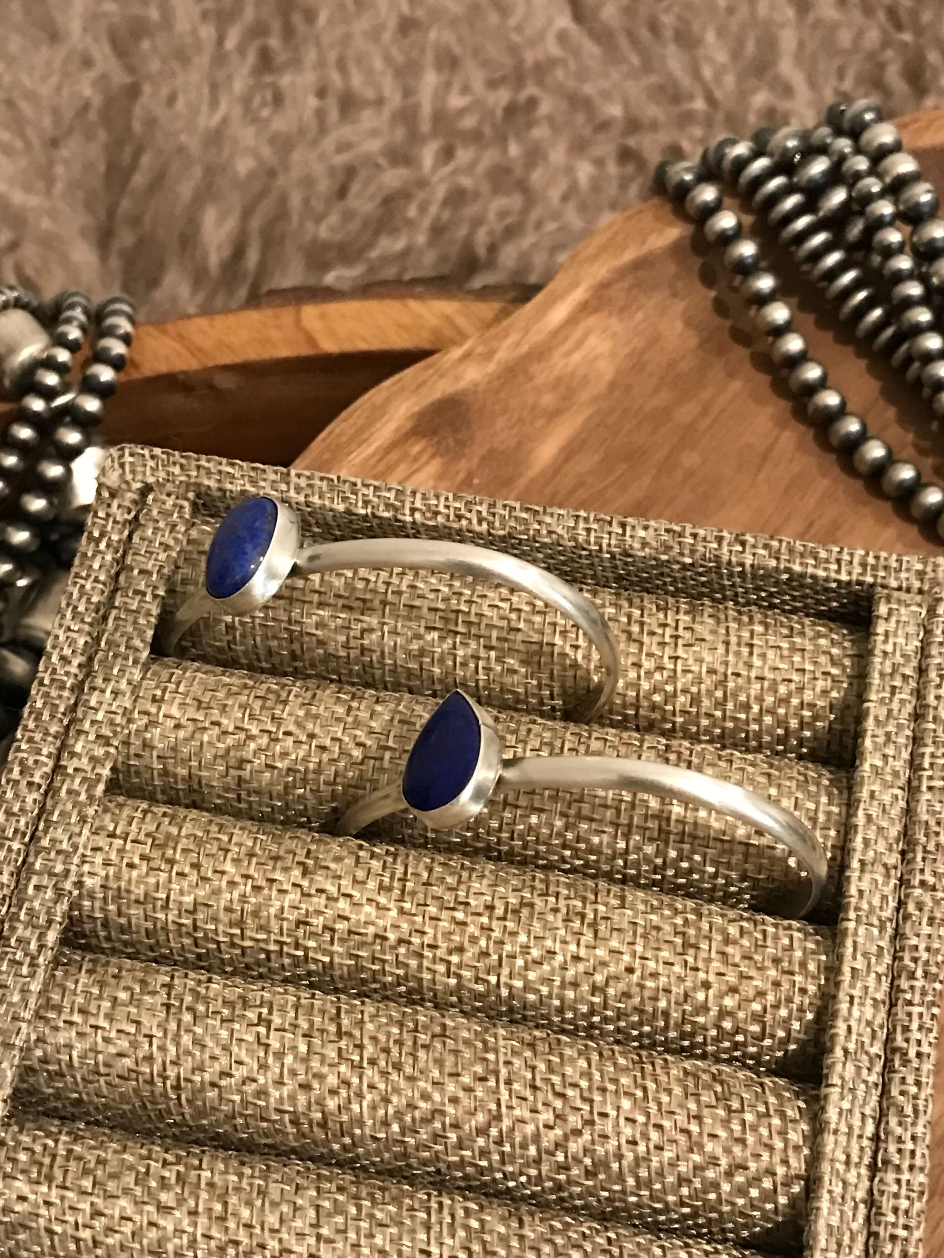 The Woodrow Cuffs in Lapis-Bracelets & Cuffs-Calli Co., Turquoise and Silver Jewelry, Native American Handmade, Zuni Tribe, Navajo Tribe, Brock Texas
