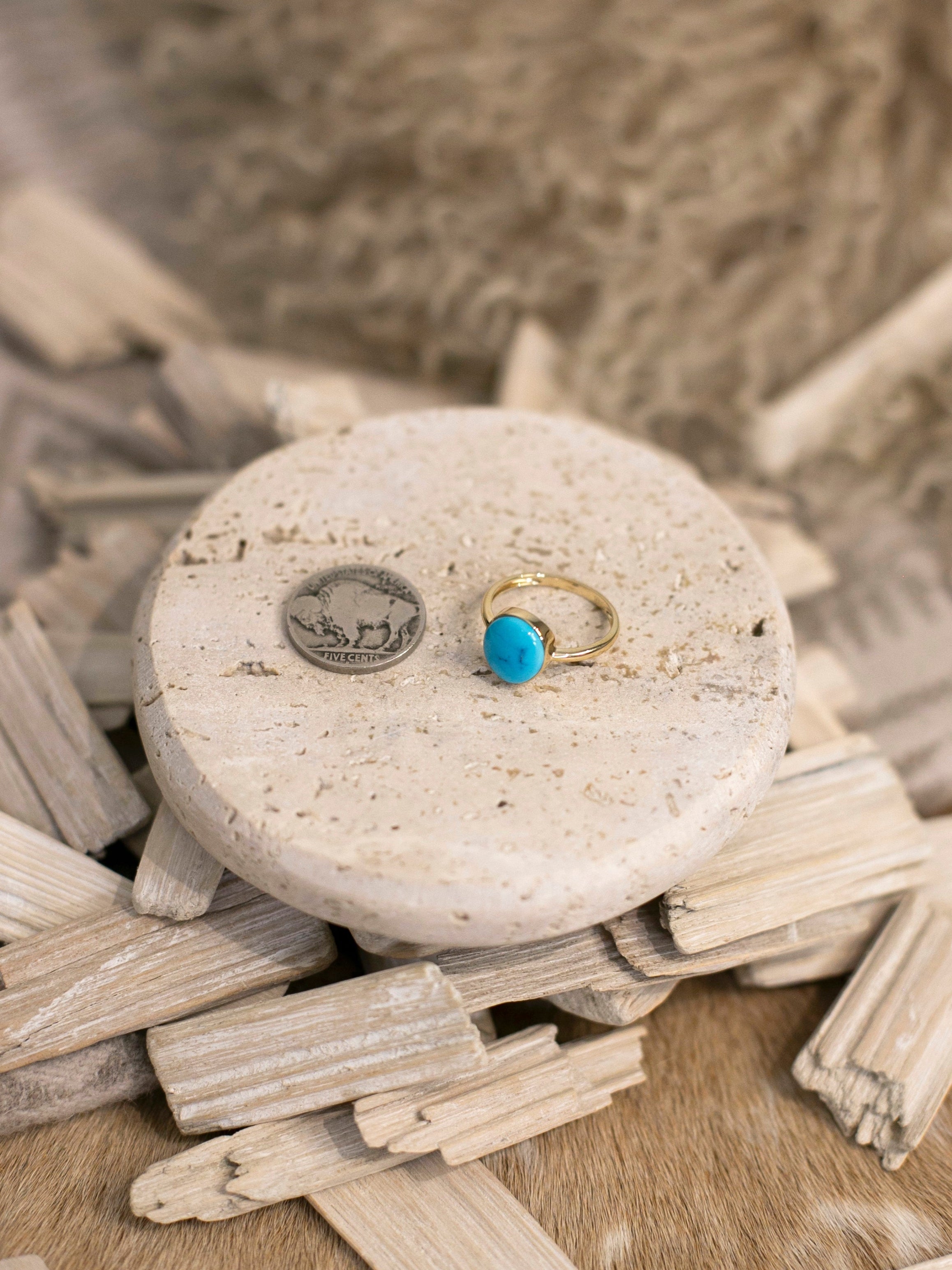 The Marseille 14k and Turquoise Ring 1, Sz 8-Rings-Calli Co., Turquoise and Silver Jewelry, Native American Handmade, Zuni Tribe, Navajo Tribe, Brock Texas