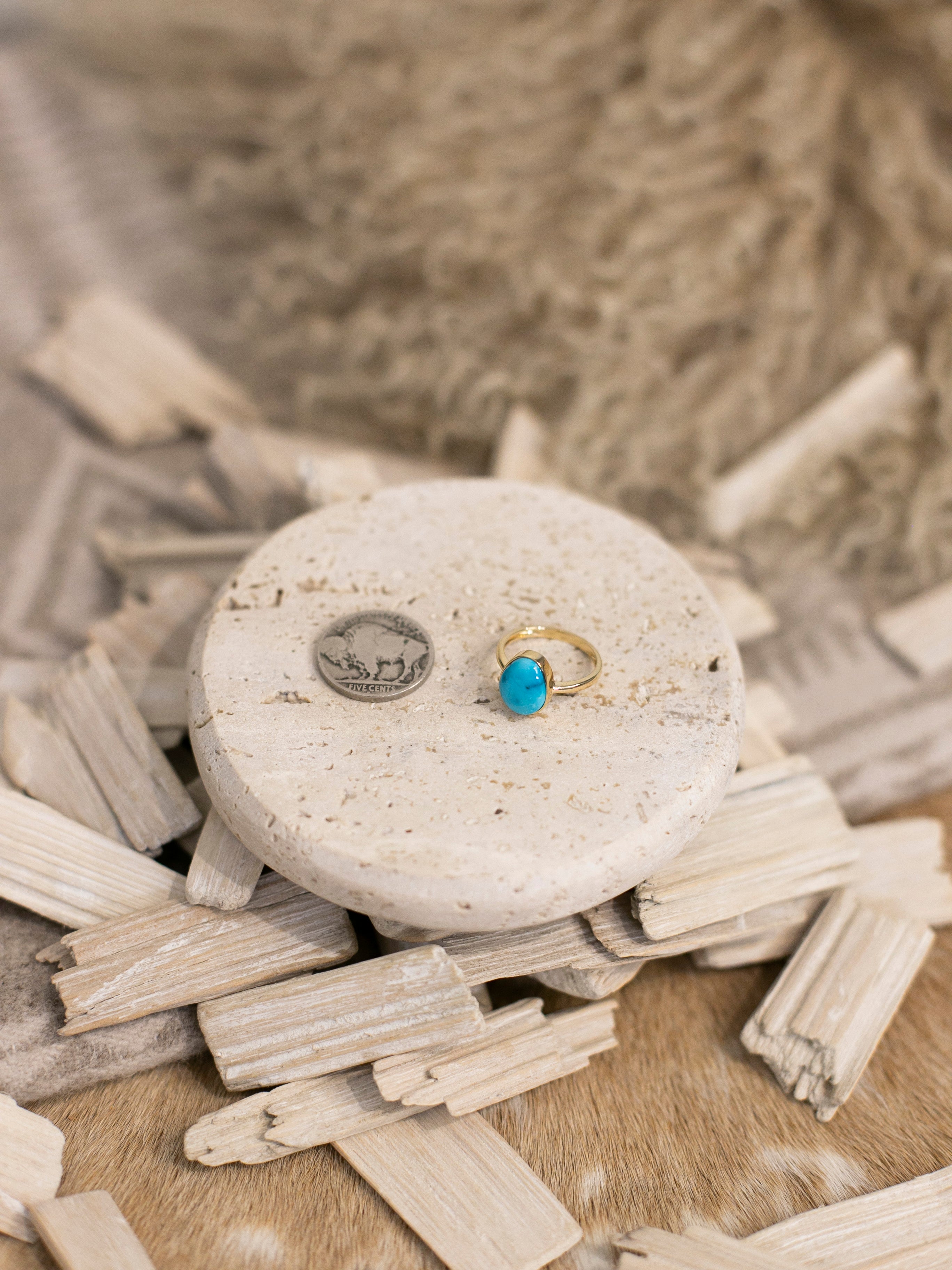 The Marseille 14k and Turquoise Ring 2, Sz 6-Rings-Calli Co., Turquoise and Silver Jewelry, Native American Handmade, Zuni Tribe, Navajo Tribe, Brock Texas