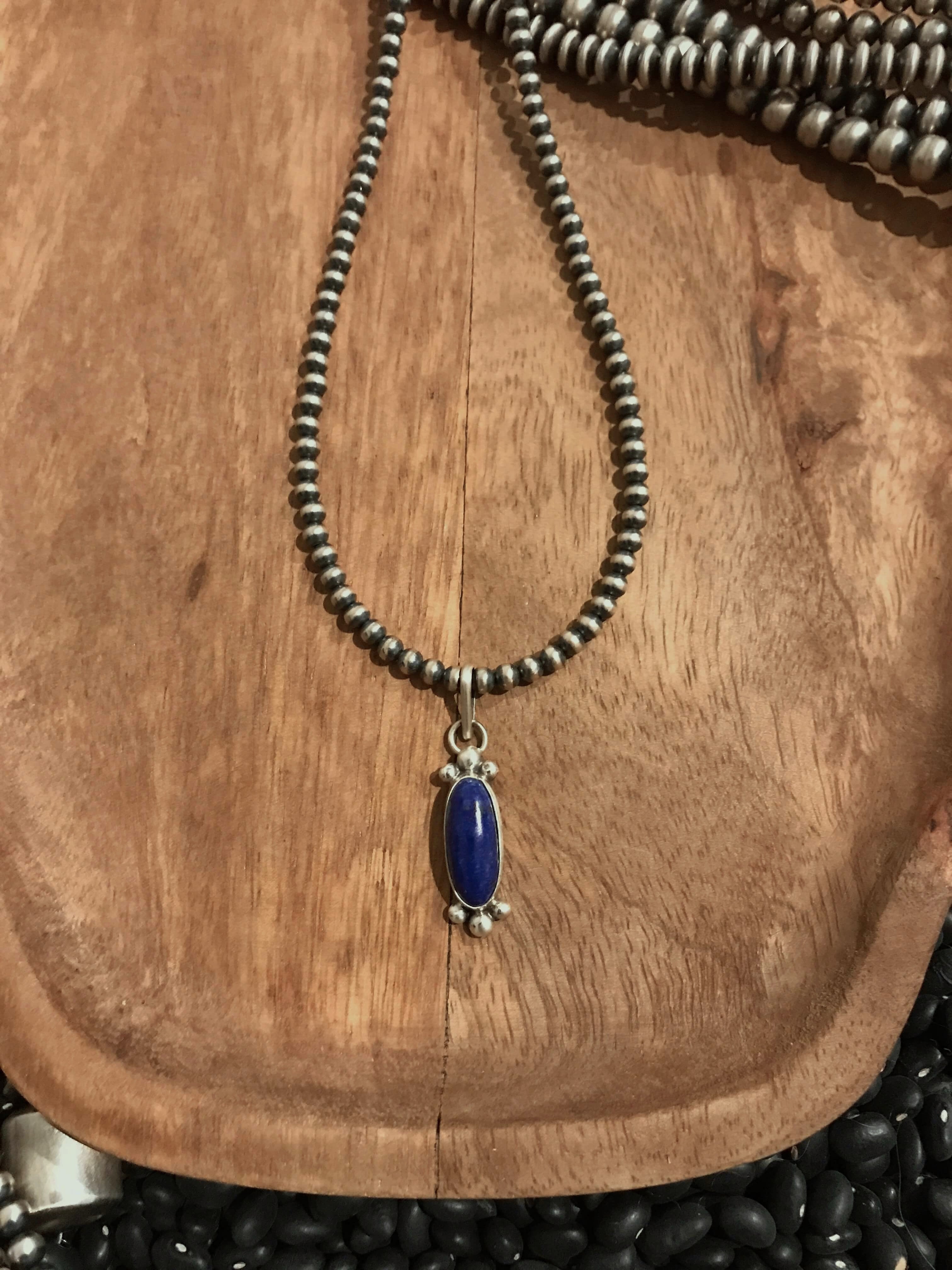 The Forks Pendant in Lapis-Necklaces-Calli Co., Turquoise and Silver Jewelry, Native American Handmade, Zuni Tribe, Navajo Tribe, Brock Texas