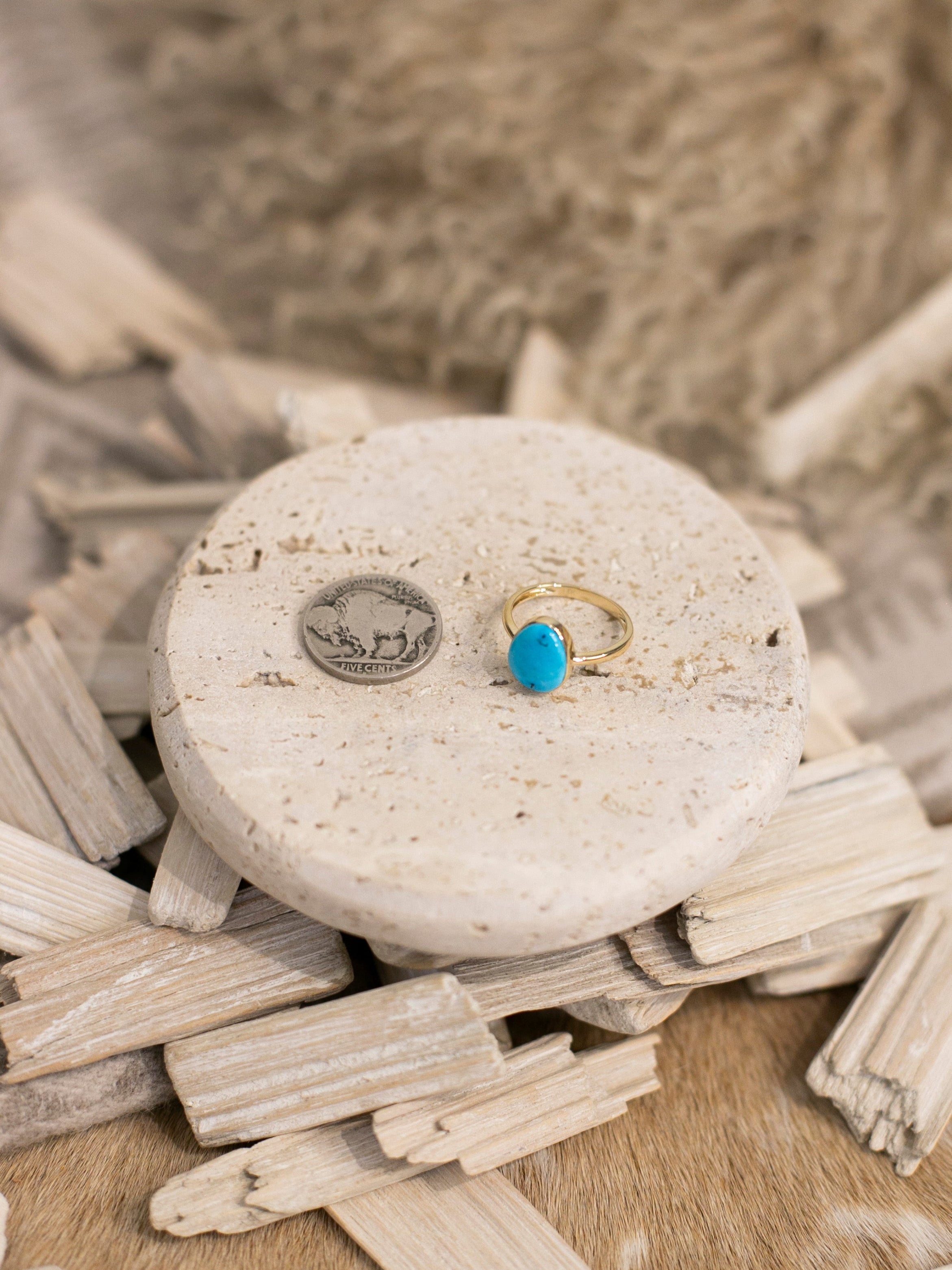 The Marseille 14k and Turquoise Ring 3, Sz 7-Rings-Calli Co., Turquoise and Silver Jewelry, Native American Handmade, Zuni Tribe, Navajo Tribe, Brock Texas