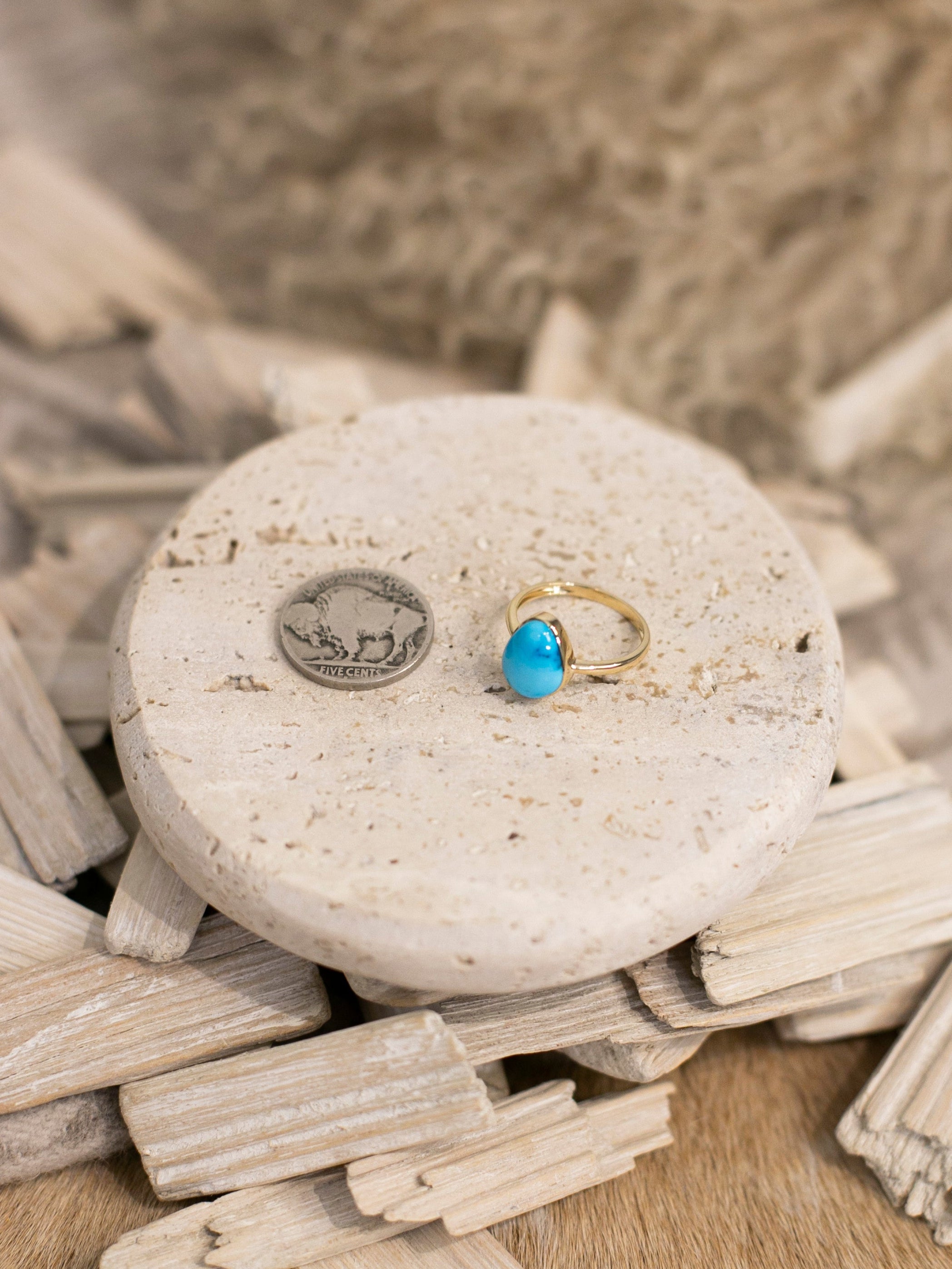 The Marseille 14k and Turquoise Ring 4, Sz 7-Rings-Calli Co., Turquoise and Silver Jewelry, Native American Handmade, Zuni Tribe, Navajo Tribe, Brock Texas