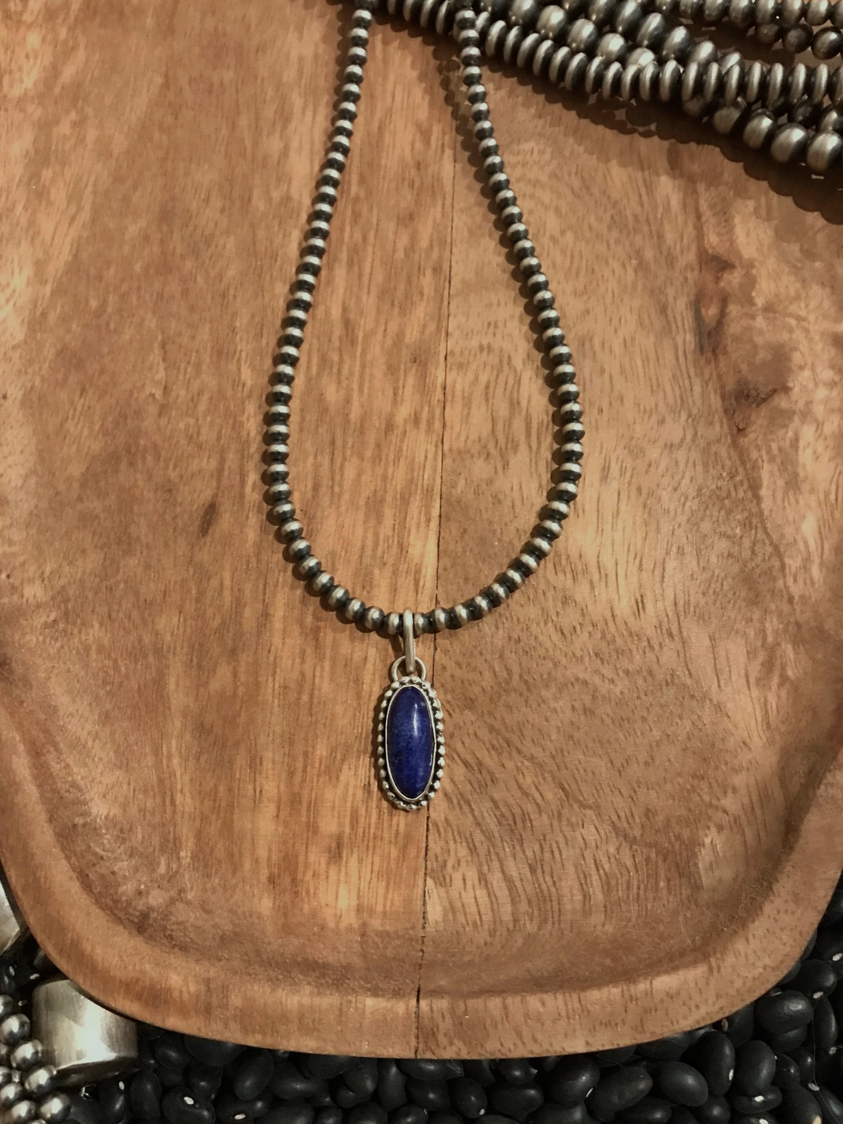 The Dotson Pendant in Lapis-Necklaces-Calli Co., Turquoise and Silver Jewelry, Native American Handmade, Zuni Tribe, Navajo Tribe, Brock Texas