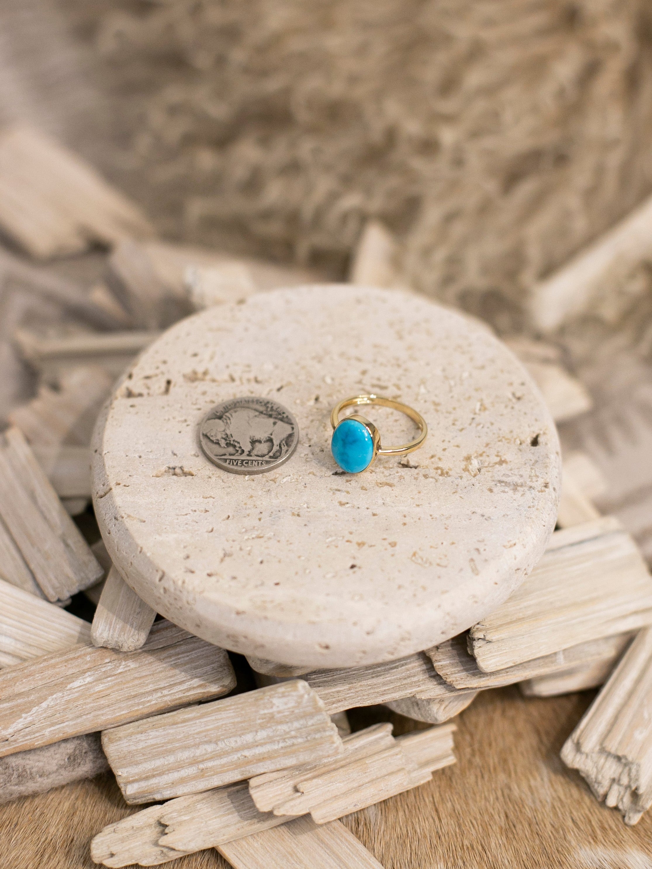 The Marseille 14k and Turquoise Ring 5, Sz 8-Rings-Calli Co., Turquoise and Silver Jewelry, Native American Handmade, Zuni Tribe, Navajo Tribe, Brock Texas