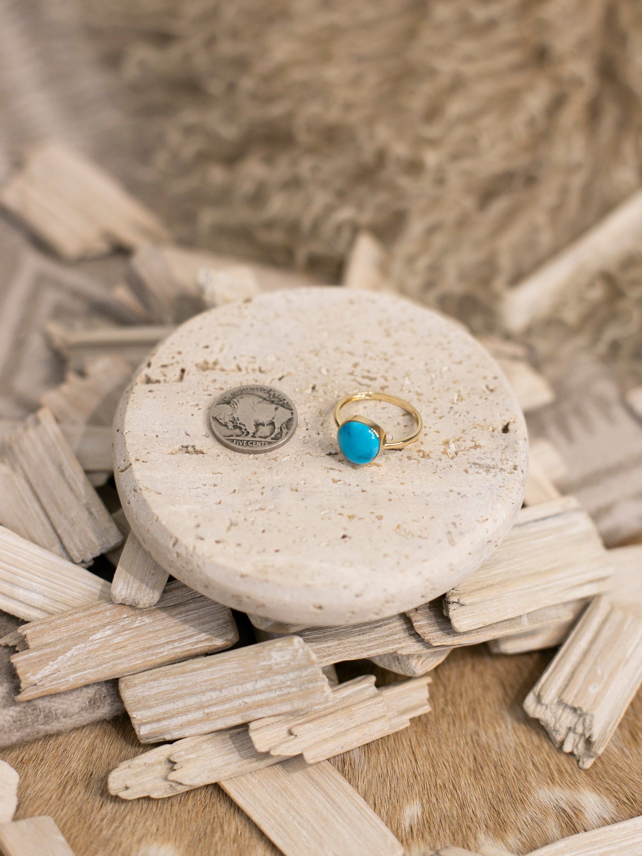 The Marseille 14k and Turquoise Ring 6, Sz 9-Rings-Calli Co., Turquoise and Silver Jewelry, Native American Handmade, Zuni Tribe, Navajo Tribe, Brock Texas