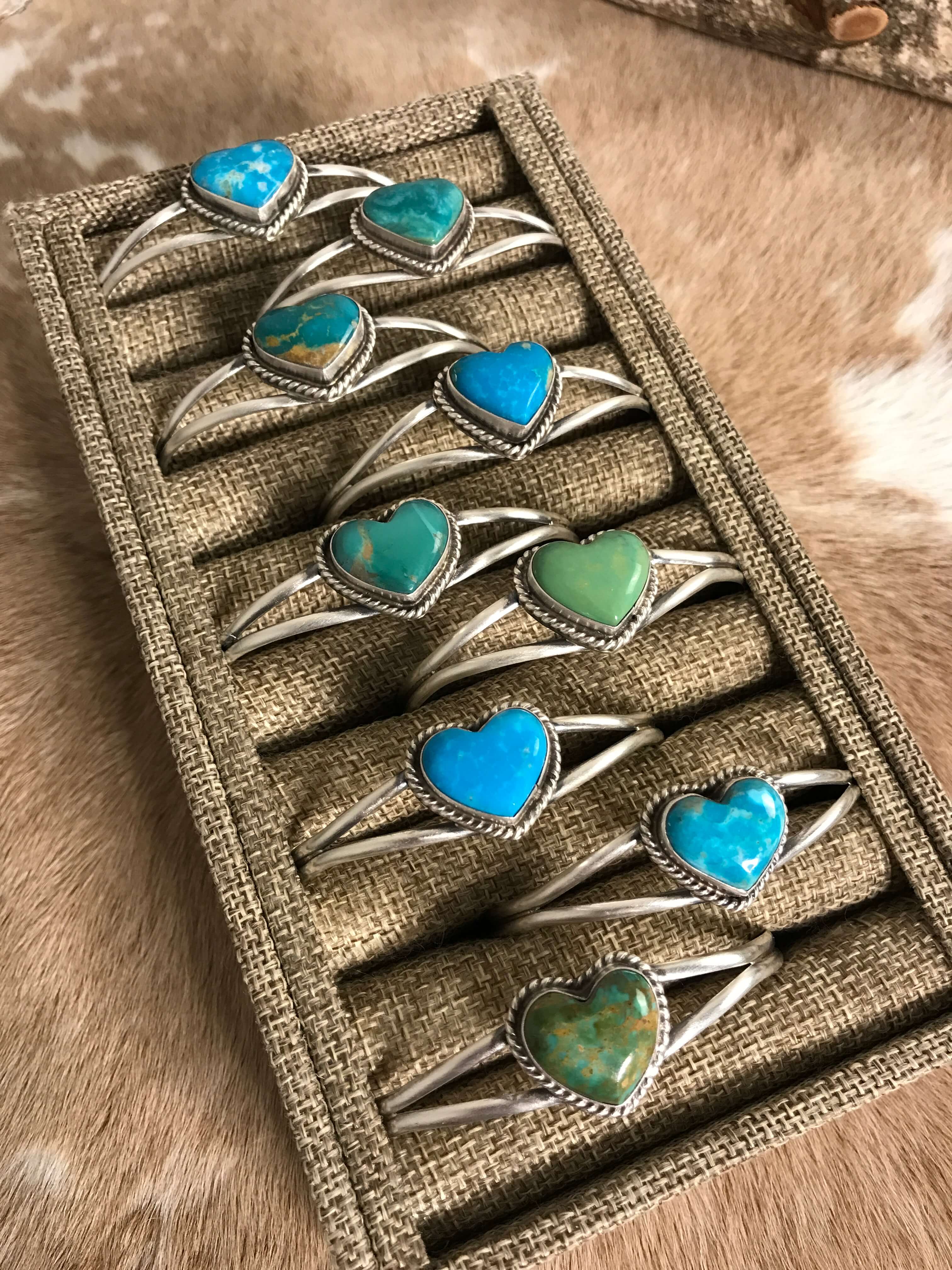 The Livy Heart Cuffs-Bracelets & Cuffs-Calli Co., Turquoise and Silver Jewelry, Native American Handmade, Zuni Tribe, Navajo Tribe, Brock Texas