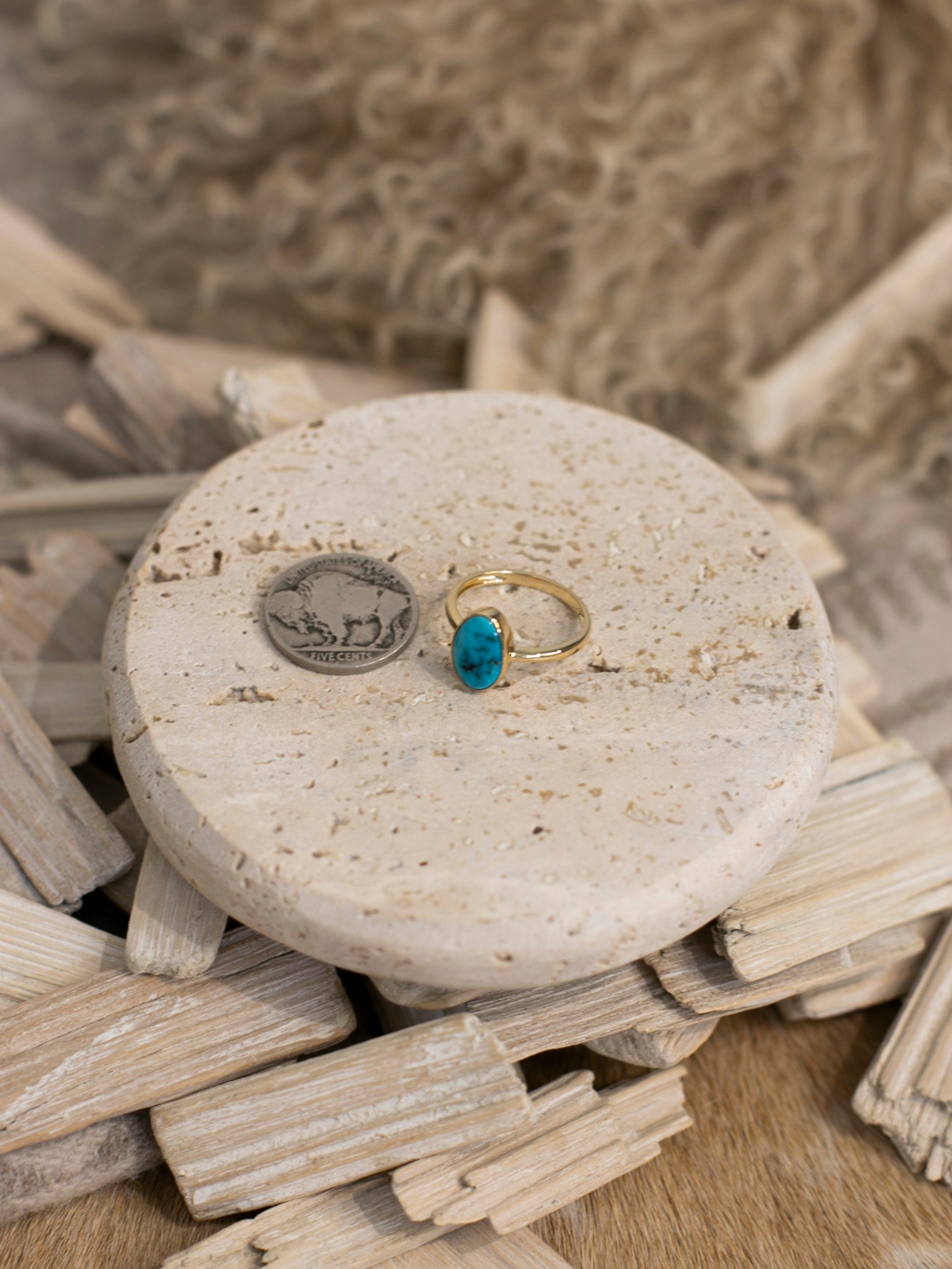 The Bordeaux 14k and Turquoise Ring 2, Sz 7-Rings-Calli Co., Turquoise and Silver Jewelry, Native American Handmade, Zuni Tribe, Navajo Tribe, Brock Texas