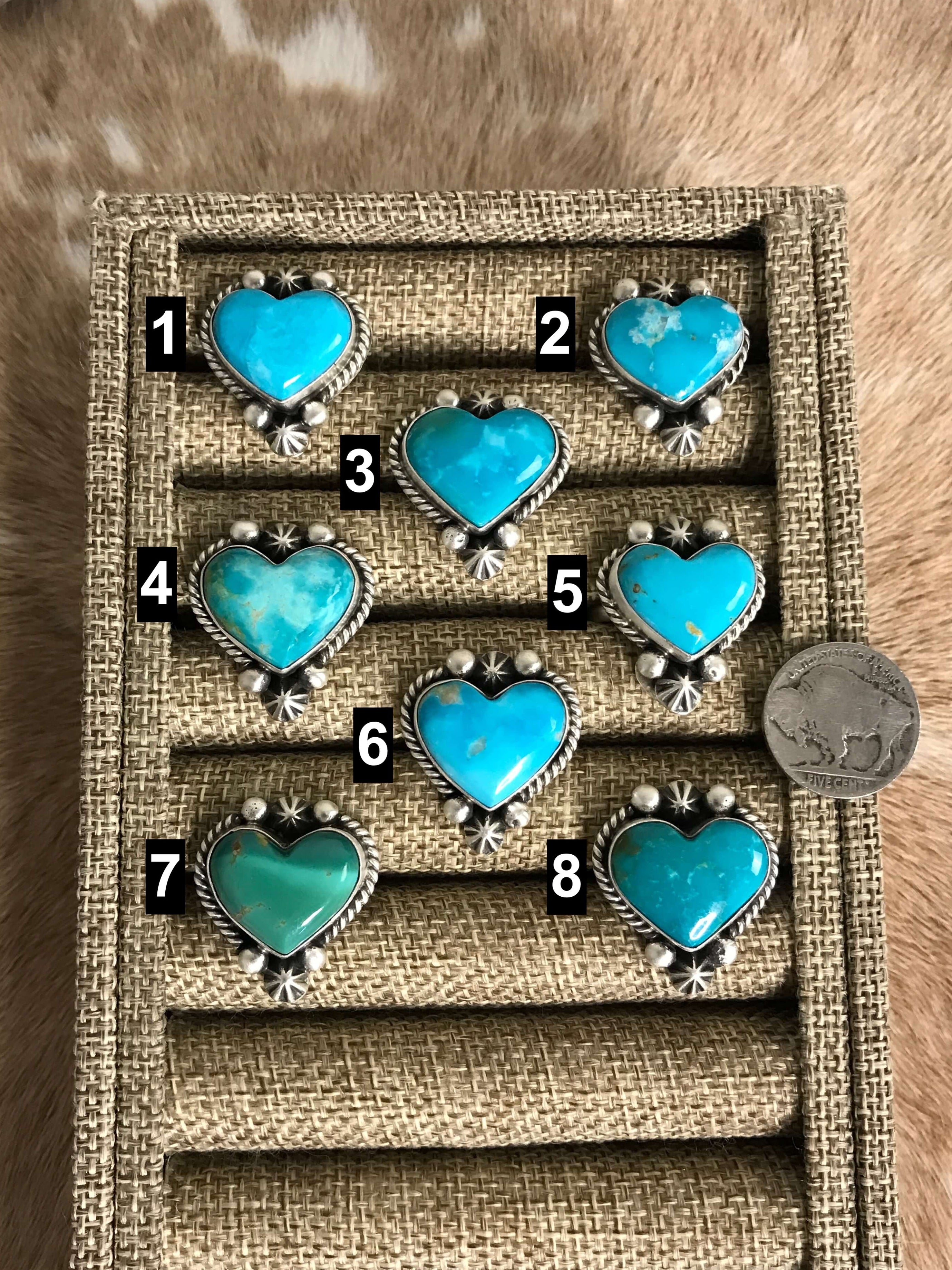 The Collee Adjustable Heart Rings-Rings-Calli Co., Turquoise and Silver Jewelry, Native American Handmade, Zuni Tribe, Navajo Tribe, Brock Texas