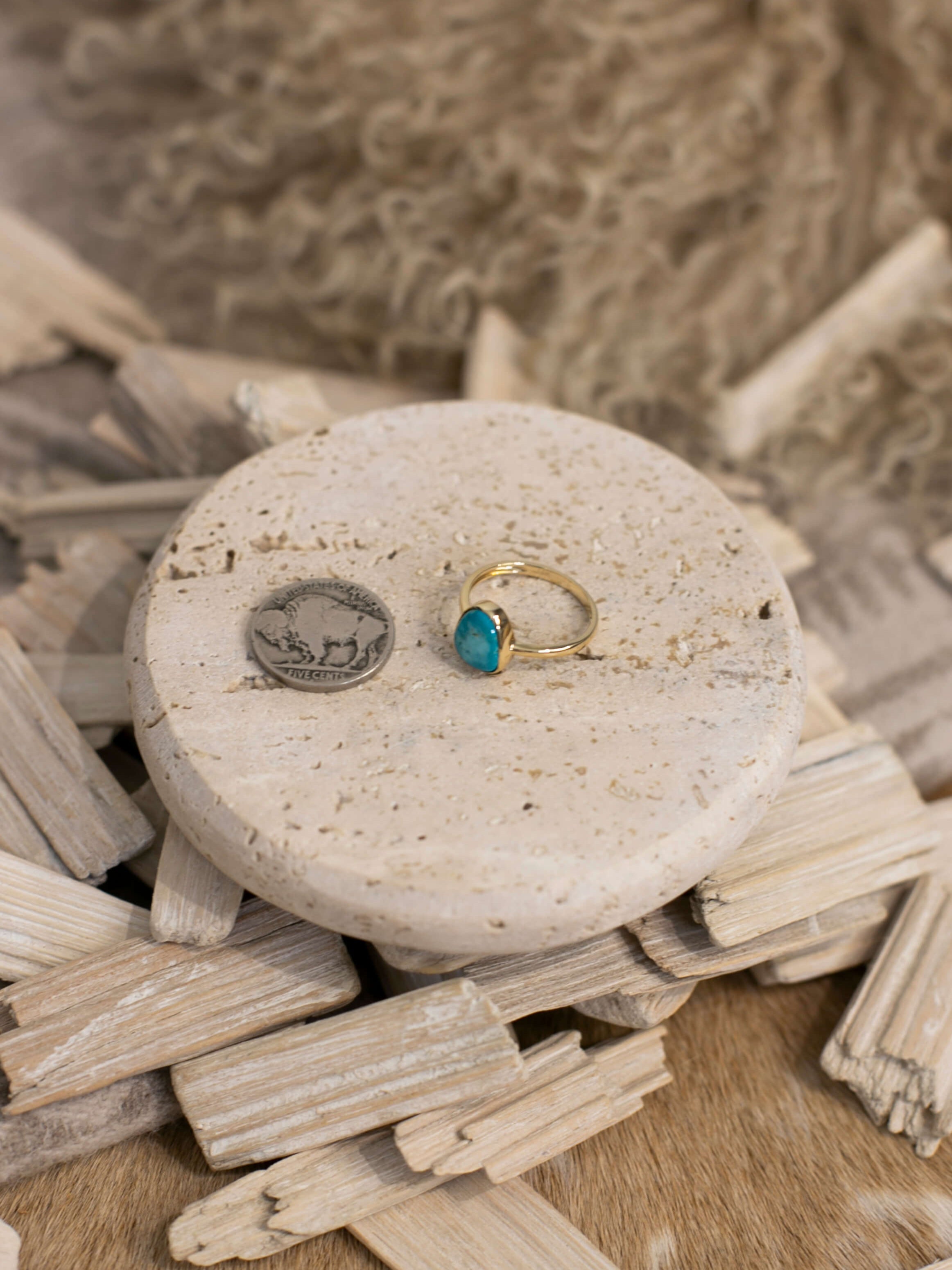 The Bordeaux 14k and Turquoise Ring 6, Sz 8-Rings-Calli Co., Turquoise and Silver Jewelry, Native American Handmade, Zuni Tribe, Navajo Tribe, Brock Texas