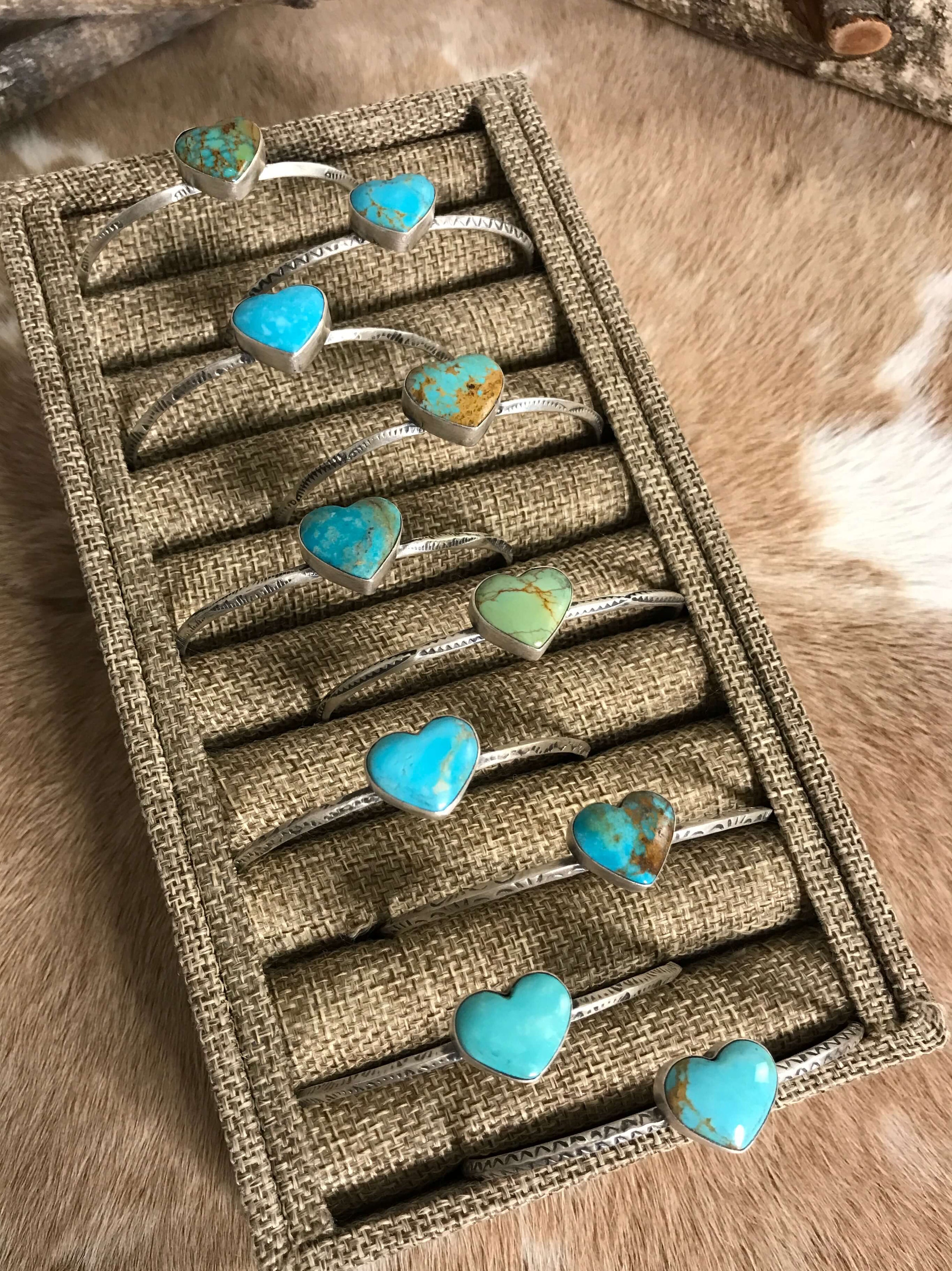 The Campo Heart Cuffs-Bracelets & Cuffs-Calli Co., Turquoise and Silver Jewelry, Native American Handmade, Zuni Tribe, Navajo Tribe, Brock Texas