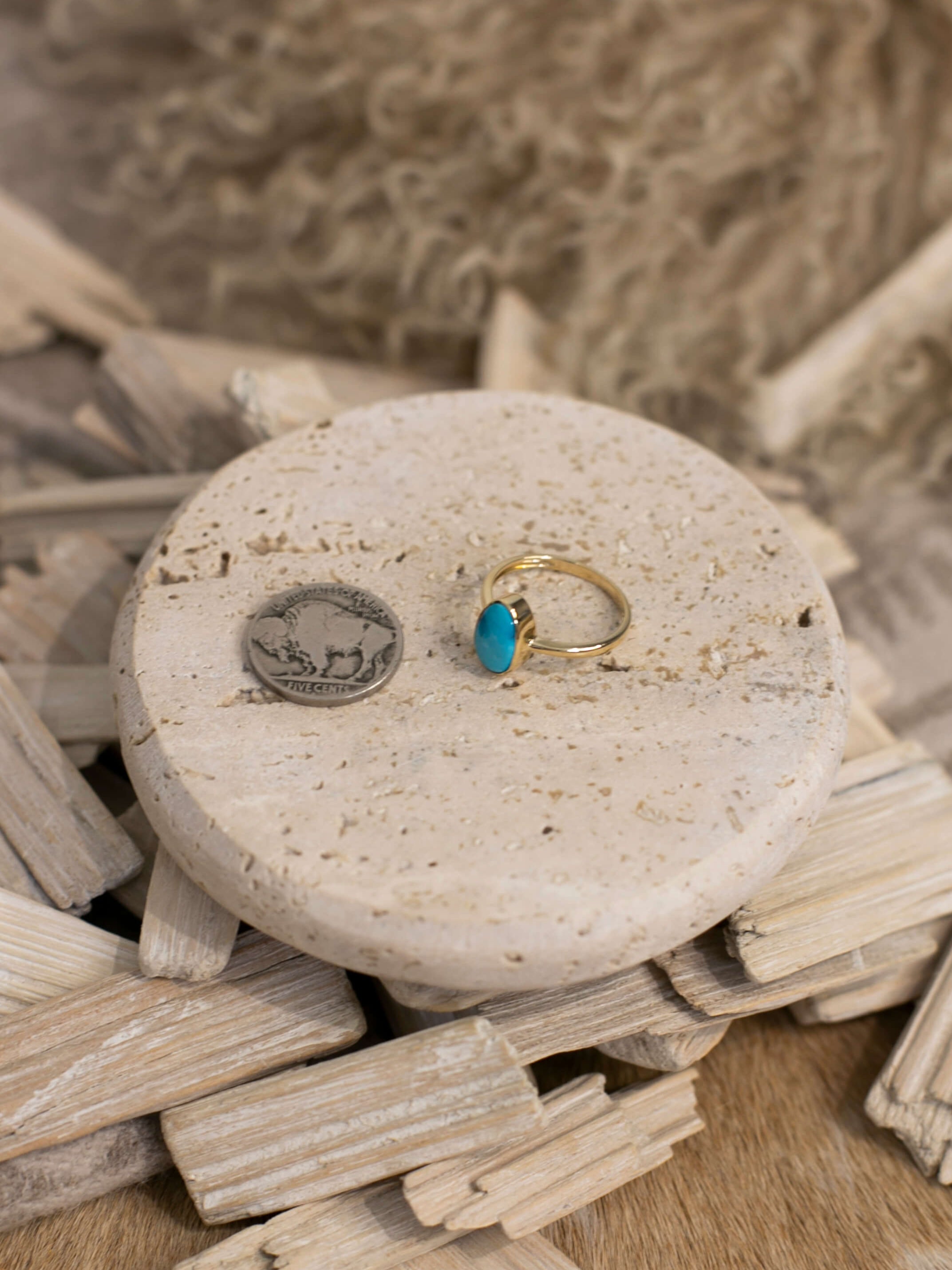 The Bordeaux 14k and Turquoise Ring 9, Sz 8-Rings-Calli Co., Turquoise and Silver Jewelry, Native American Handmade, Zuni Tribe, Navajo Tribe, Brock Texas