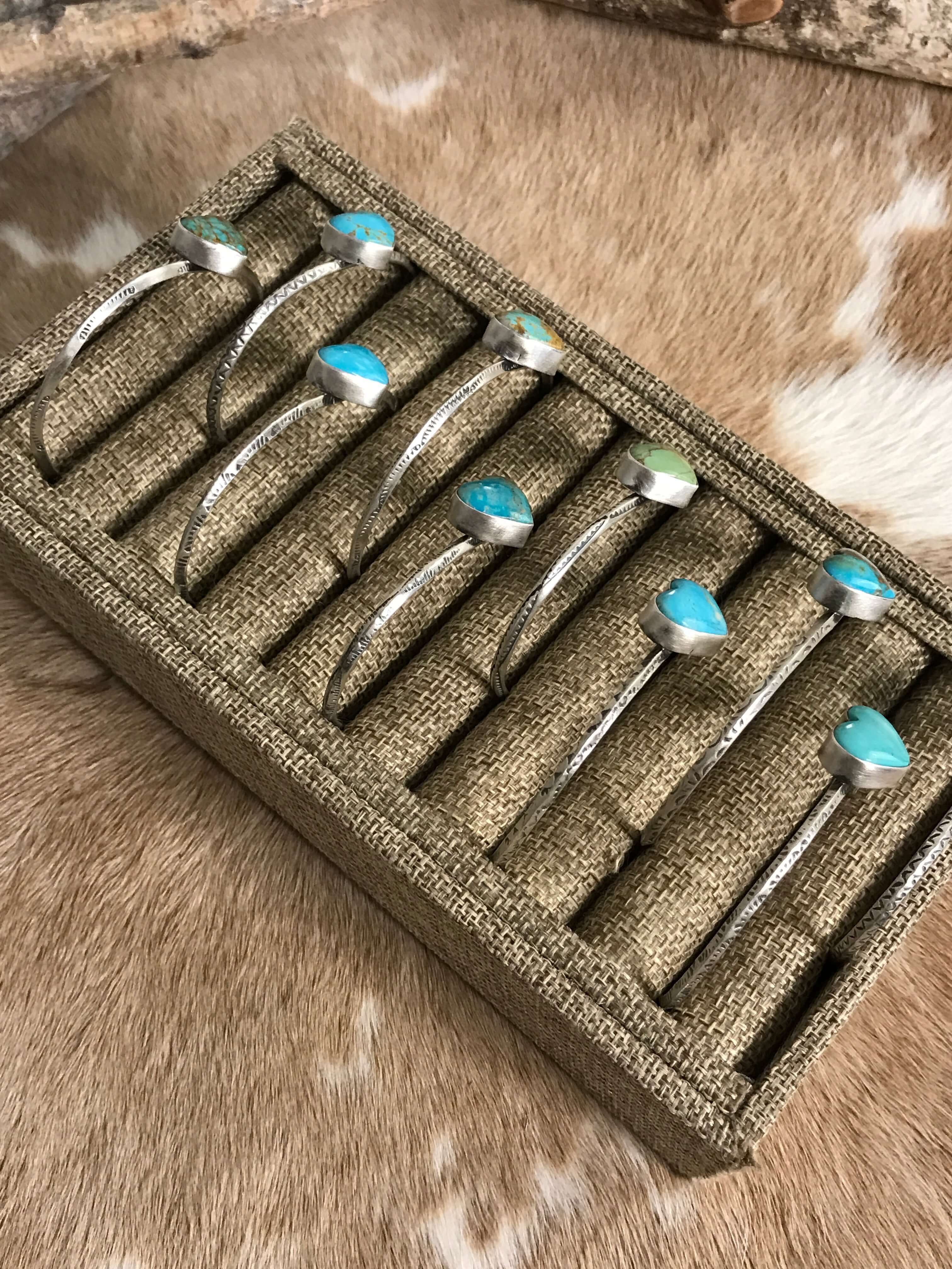 The Campo Heart Cuffs-Bracelets & Cuffs-Calli Co., Turquoise and Silver Jewelry, Native American Handmade, Zuni Tribe, Navajo Tribe, Brock Texas