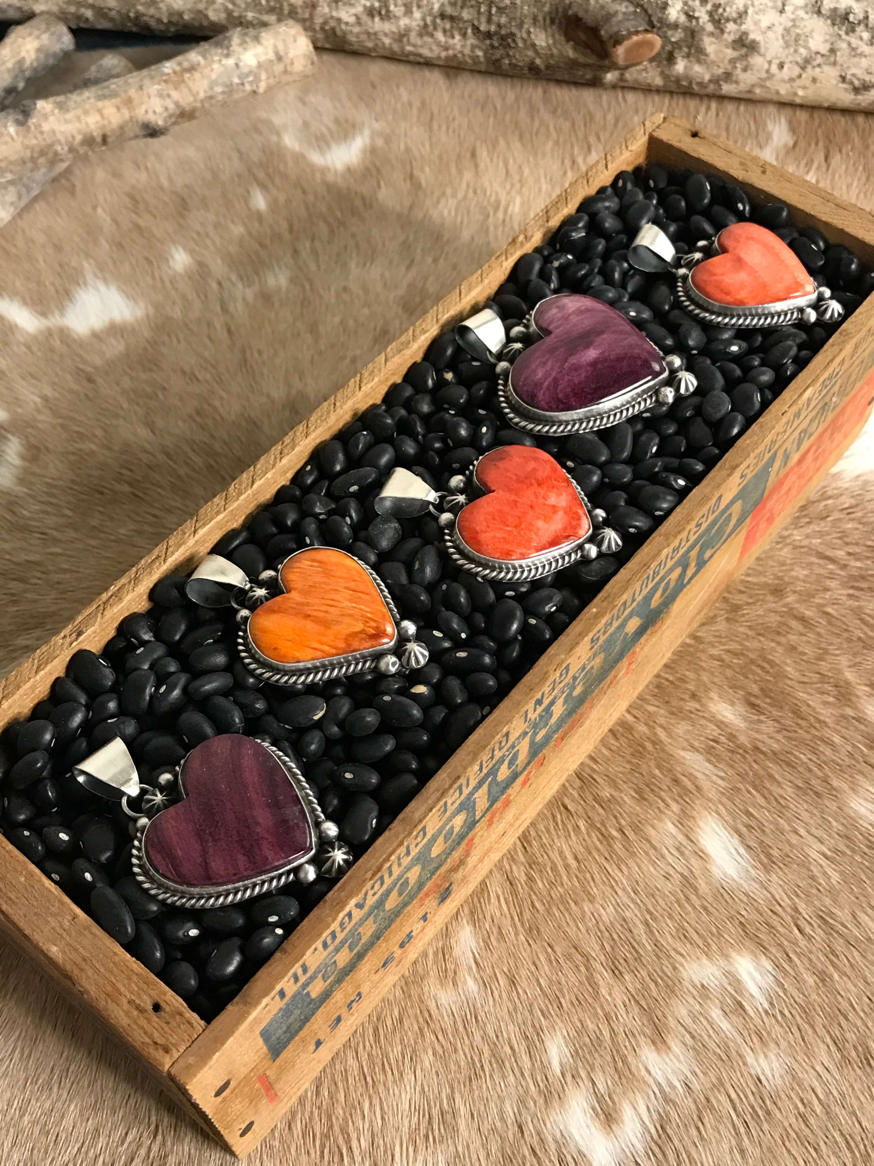 The Zillah Heart Pendants in Spiny-Pendants-Calli Co., Turquoise and Silver Jewelry, Native American Handmade, Zuni Tribe, Navajo Tribe, Brock Texas