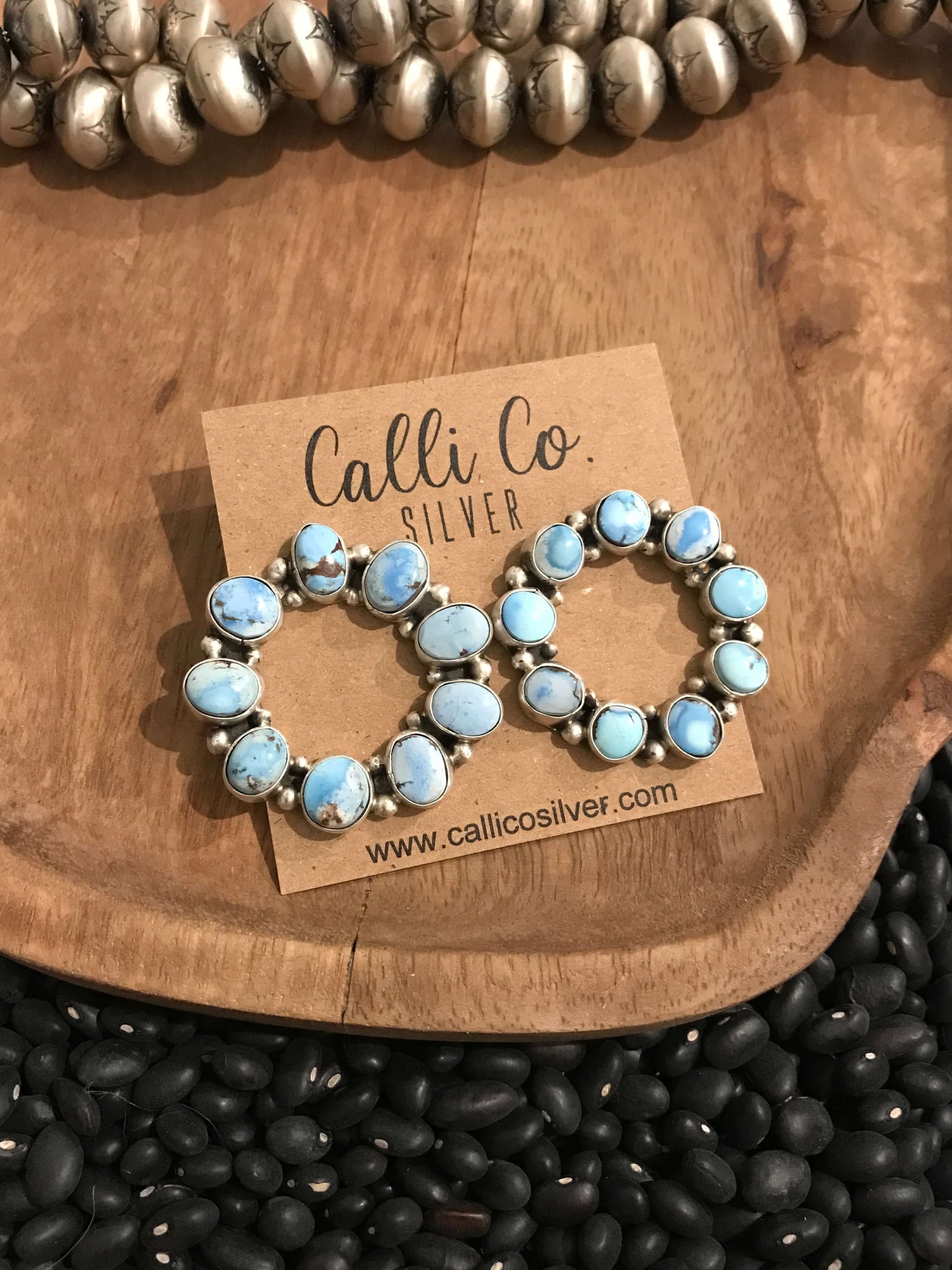 The Golden Hills Hoop Earrings, 1-Earrings-Calli Co., Turquoise and Silver Jewelry, Native American Handmade, Zuni Tribe, Navajo Tribe, Brock Texas