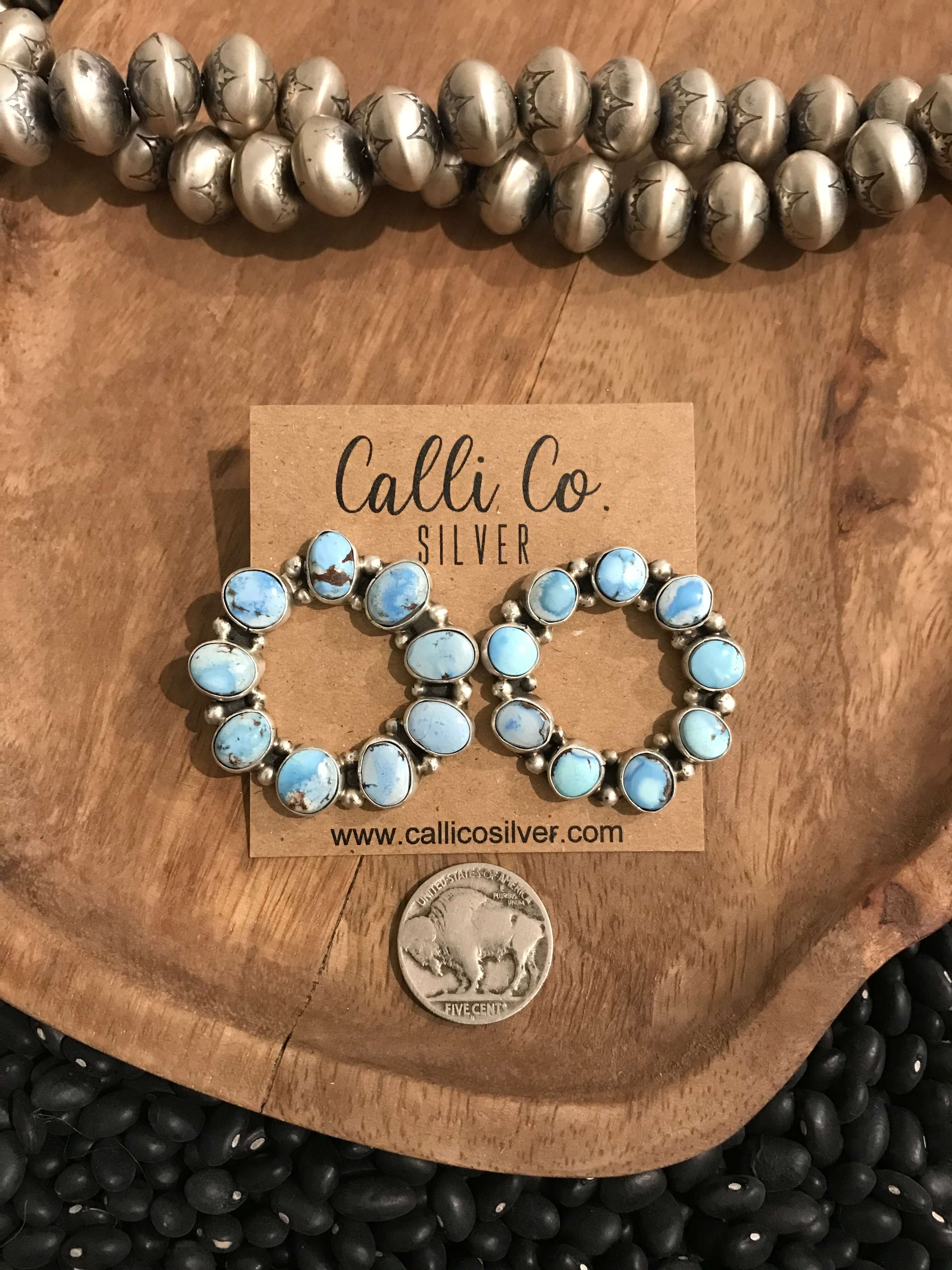 The Golden Hills Hoop Earrings, 1-Earrings-Calli Co., Turquoise and Silver Jewelry, Native American Handmade, Zuni Tribe, Navajo Tribe, Brock Texas