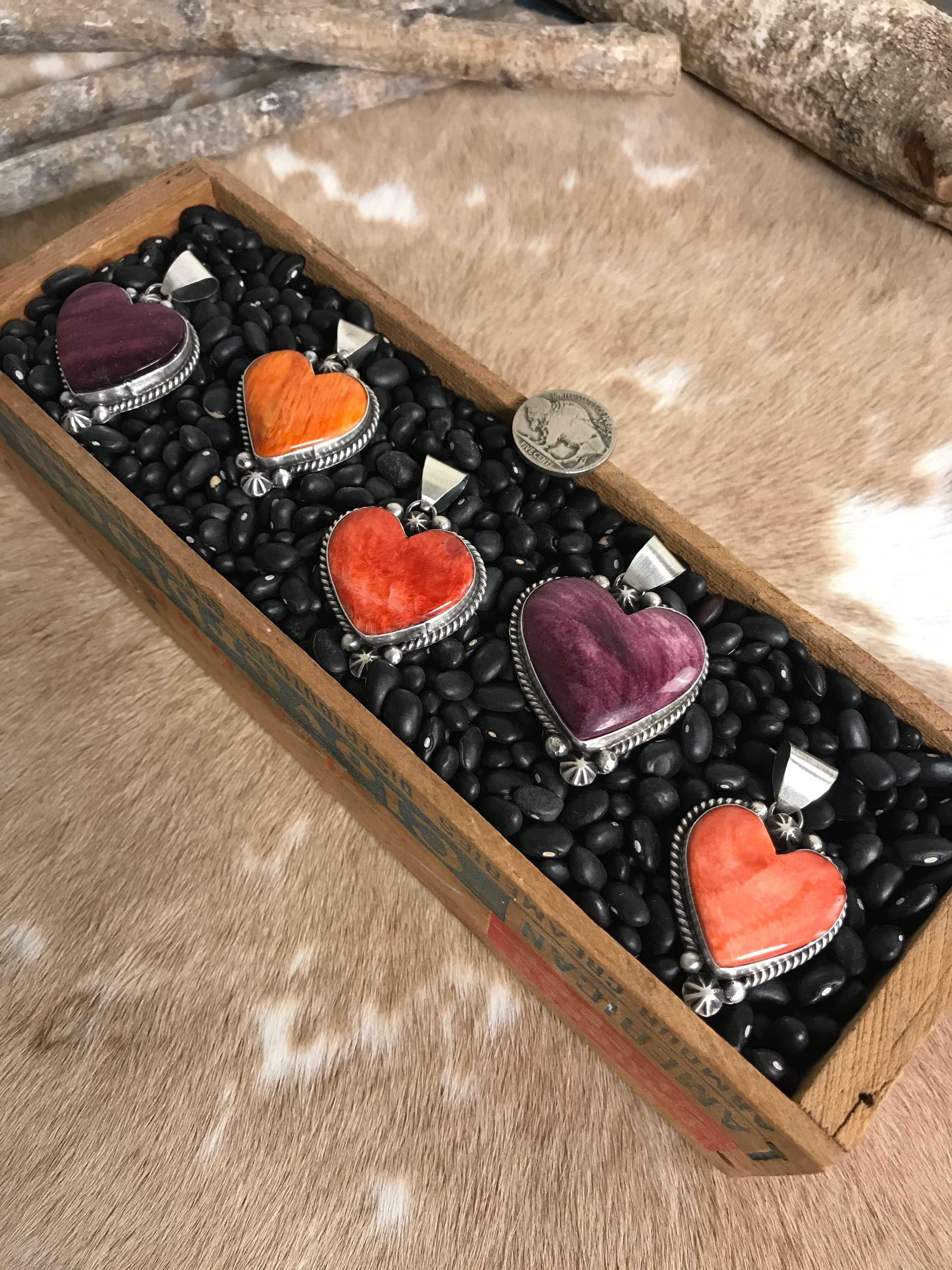 The Zillah Heart Pendants in Spiny-Pendants-Calli Co., Turquoise and Silver Jewelry, Native American Handmade, Zuni Tribe, Navajo Tribe, Brock Texas