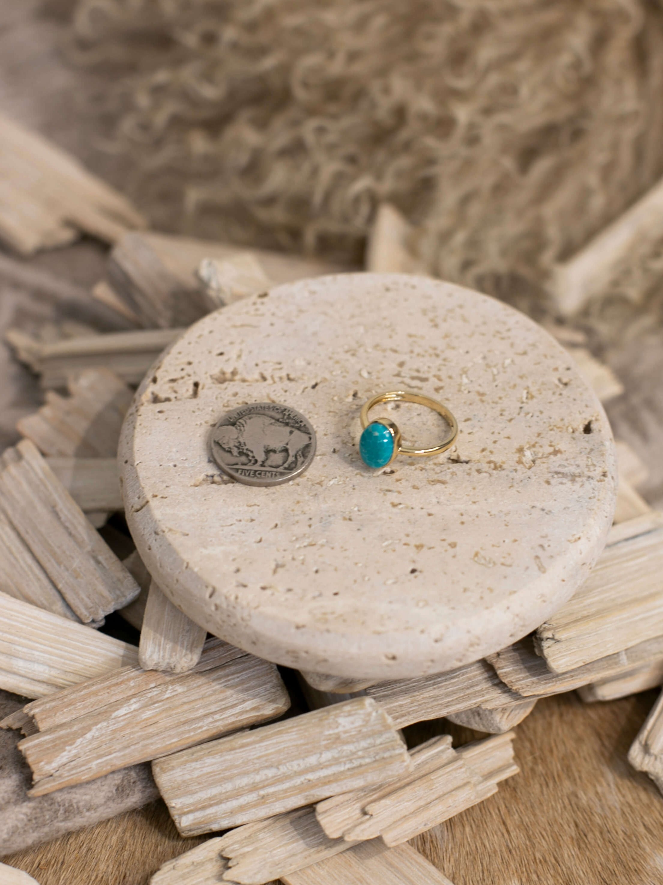 The London 14k and Turquoise Ring 1, Sz 7-Rings-Calli Co., Turquoise and Silver Jewelry, Native American Handmade, Zuni Tribe, Navajo Tribe, Brock Texas