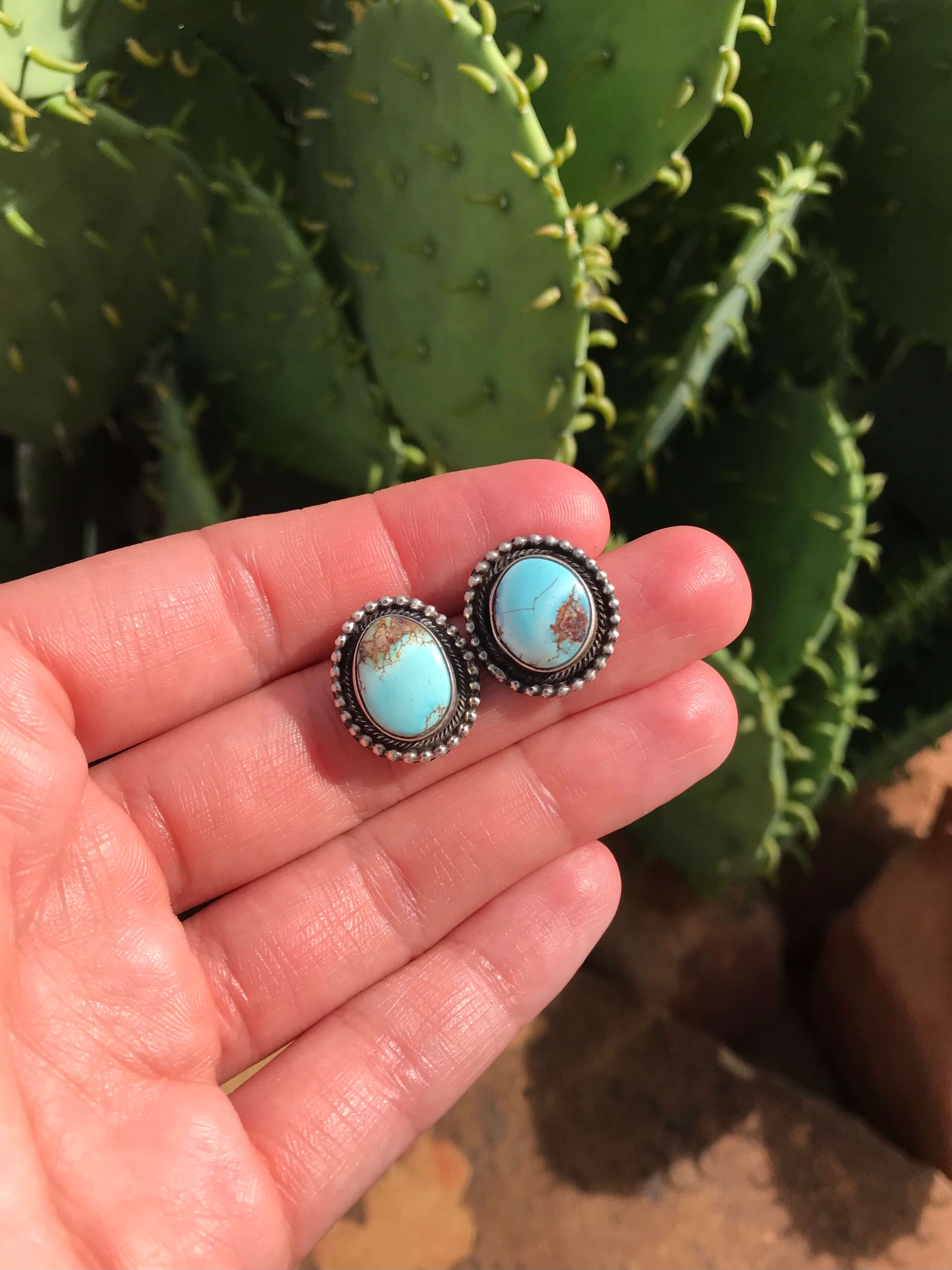 The Golden Hills Studs, 1-Earrings-Calli Co., Turquoise and Silver Jewelry, Native American Handmade, Zuni Tribe, Navajo Tribe, Brock Texas