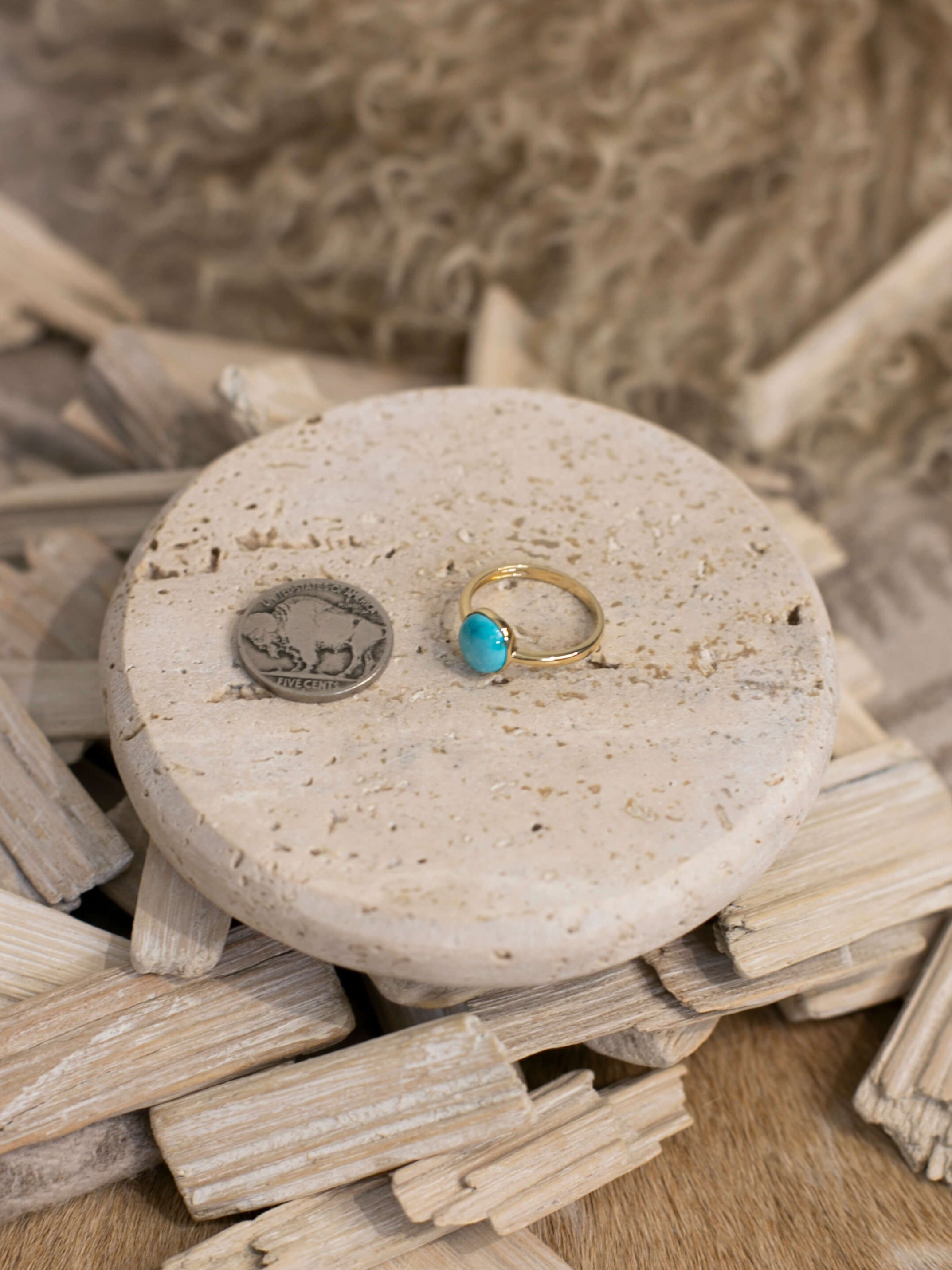 The London 14k and Turquoise Ring 2, Sz 7-Rings-Calli Co., Turquoise and Silver Jewelry, Native American Handmade, Zuni Tribe, Navajo Tribe, Brock Texas