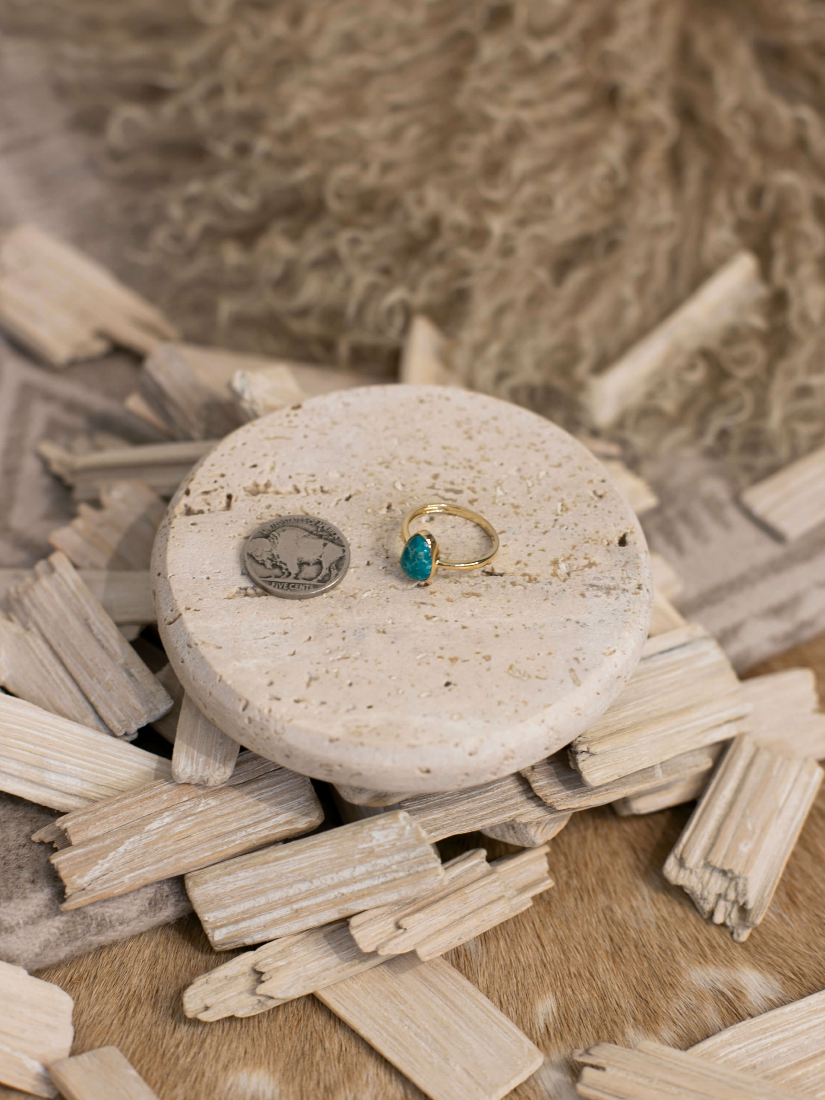 The London 14k and Turquoise Ring 3, Sz 7-Rings-Calli Co., Turquoise and Silver Jewelry, Native American Handmade, Zuni Tribe, Navajo Tribe, Brock Texas