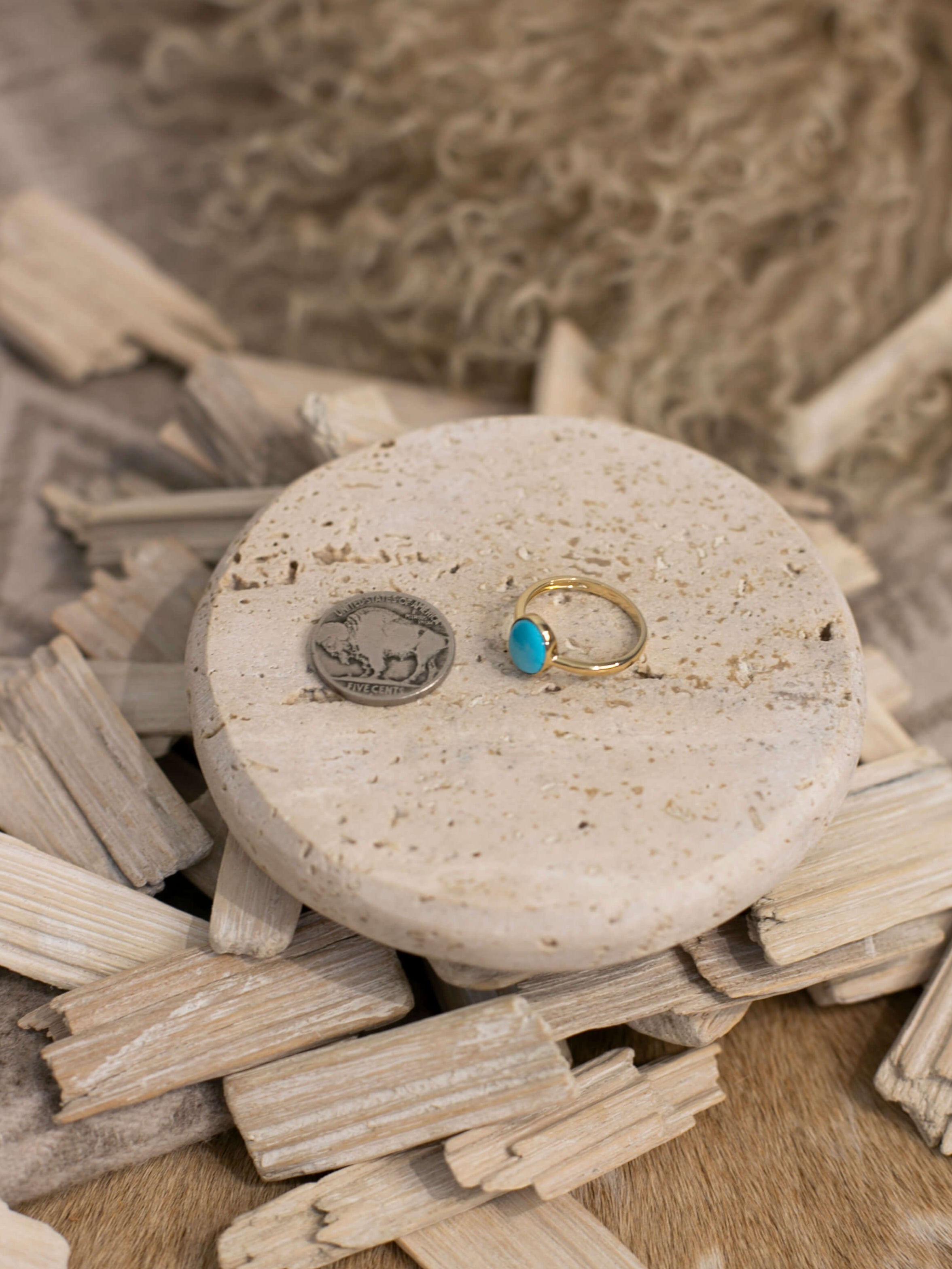 The London 14k and Turquoise Ring 4, Sz 7-Rings-Calli Co., Turquoise and Silver Jewelry, Native American Handmade, Zuni Tribe, Navajo Tribe, Brock Texas