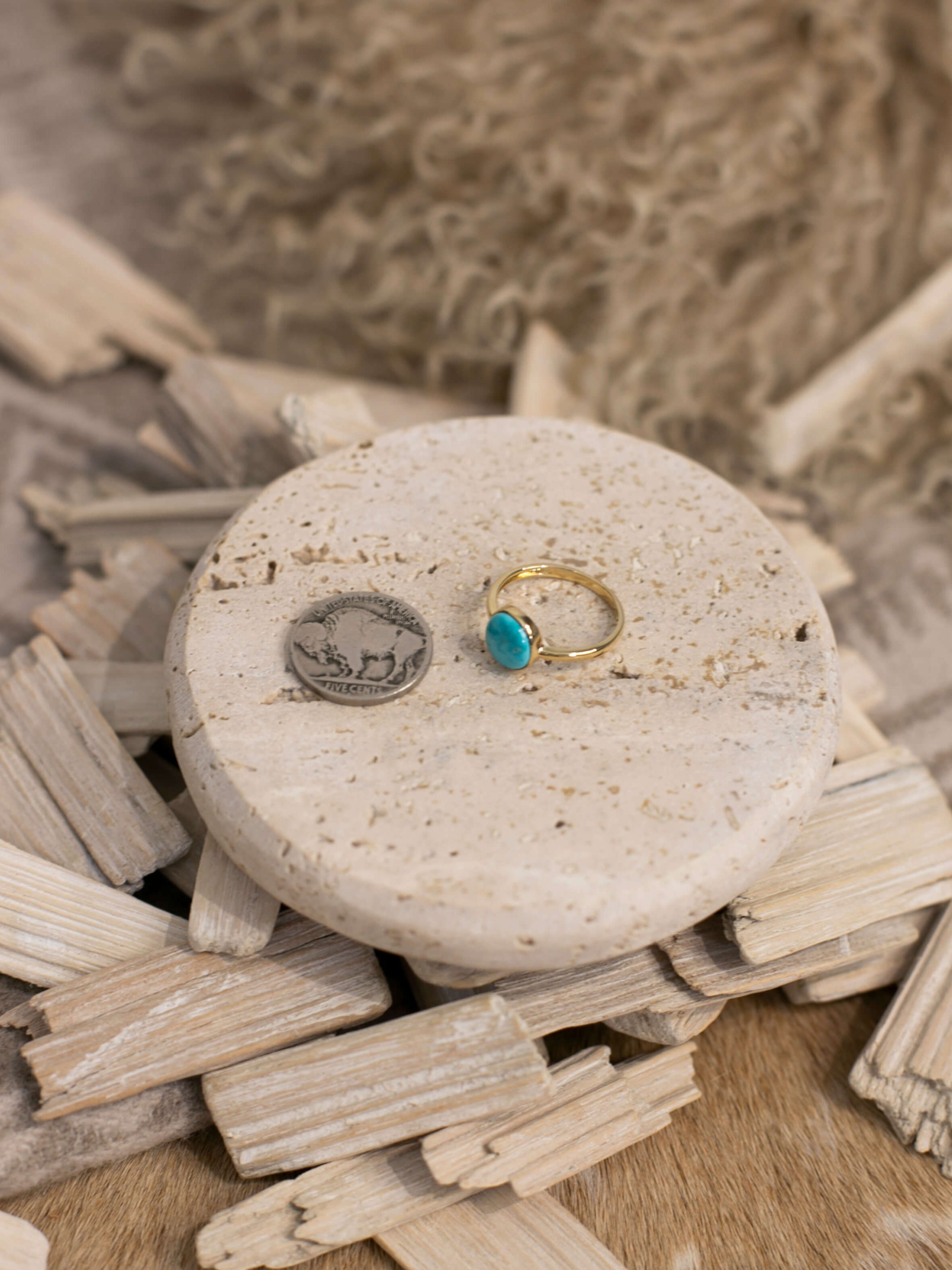 The London 14k and Turquoise Ring 5, Sz 8-Rings-Calli Co., Turquoise and Silver Jewelry, Native American Handmade, Zuni Tribe, Navajo Tribe, Brock Texas