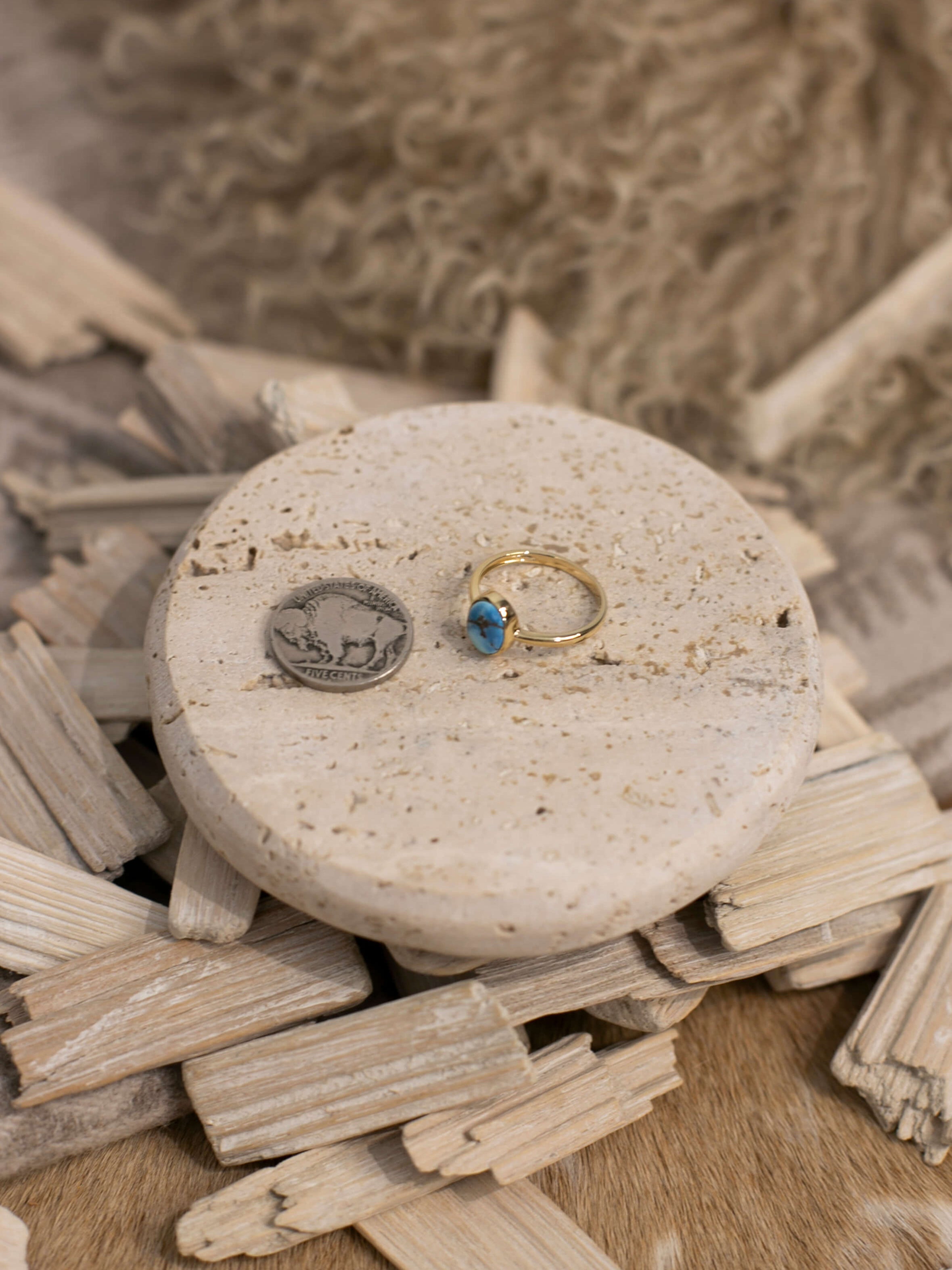 The London 14k and Turquoise Ring 6, Sz 8-Rings-Calli Co., Turquoise and Silver Jewelry, Native American Handmade, Zuni Tribe, Navajo Tribe, Brock Texas