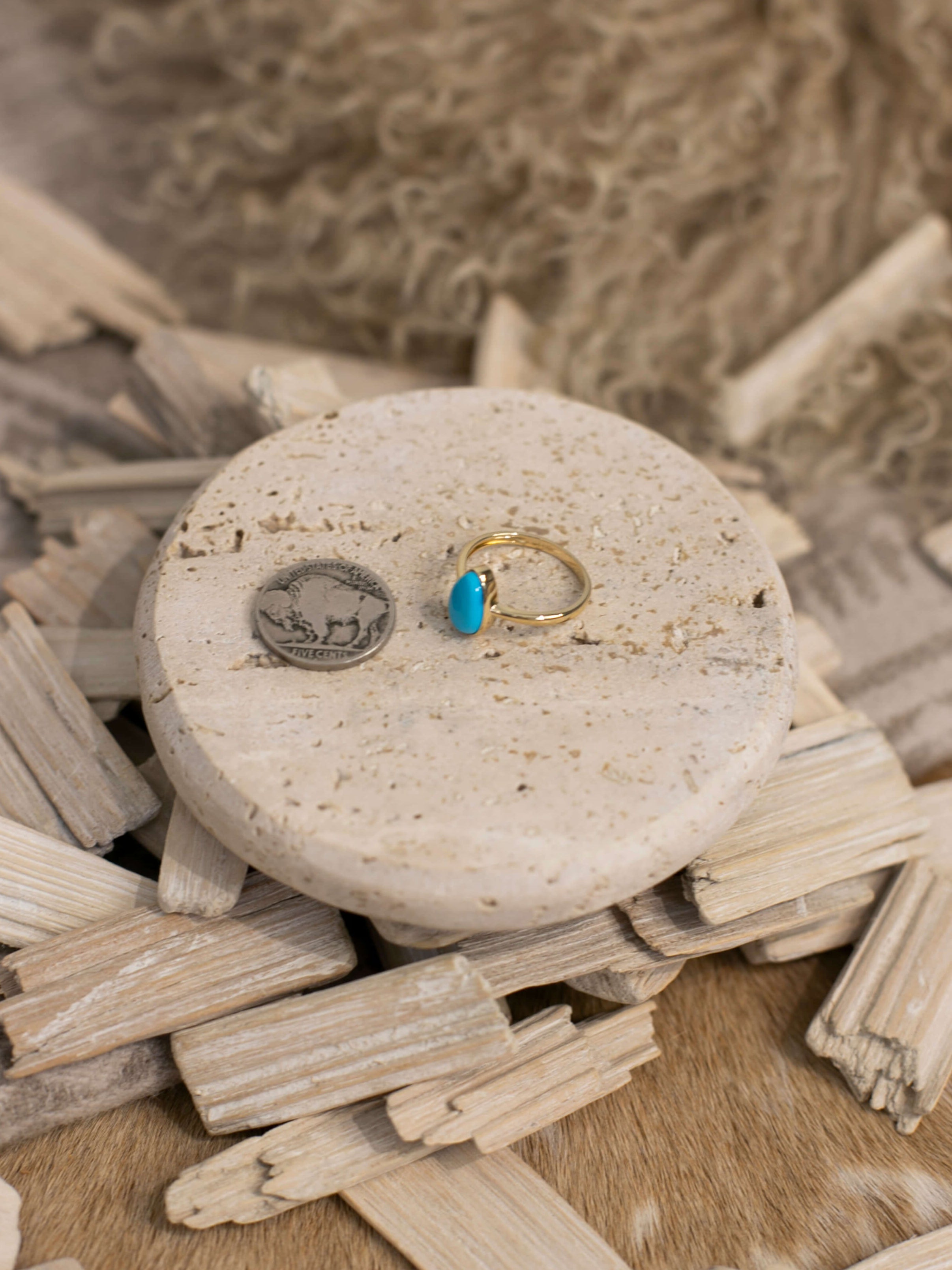 The London 14k and Turquoise Ring 7, Sz 8-Rings-Calli Co., Turquoise and Silver Jewelry, Native American Handmade, Zuni Tribe, Navajo Tribe, Brock Texas