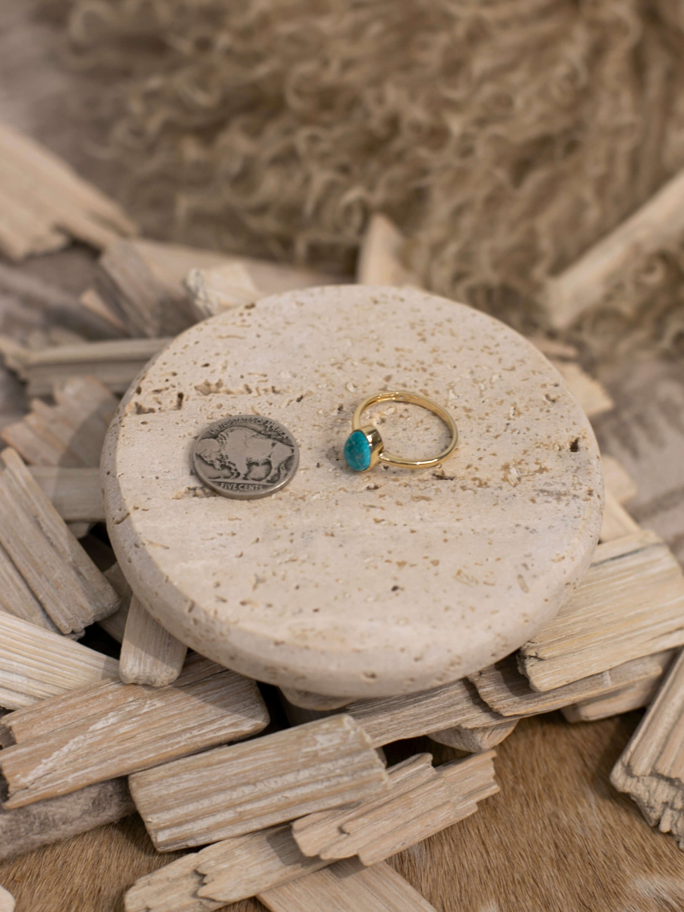 The London 14k and Turquoise Ring 9, Sz 9-Rings-Calli Co., Turquoise and Silver Jewelry, Native American Handmade, Zuni Tribe, Navajo Tribe, Brock Texas