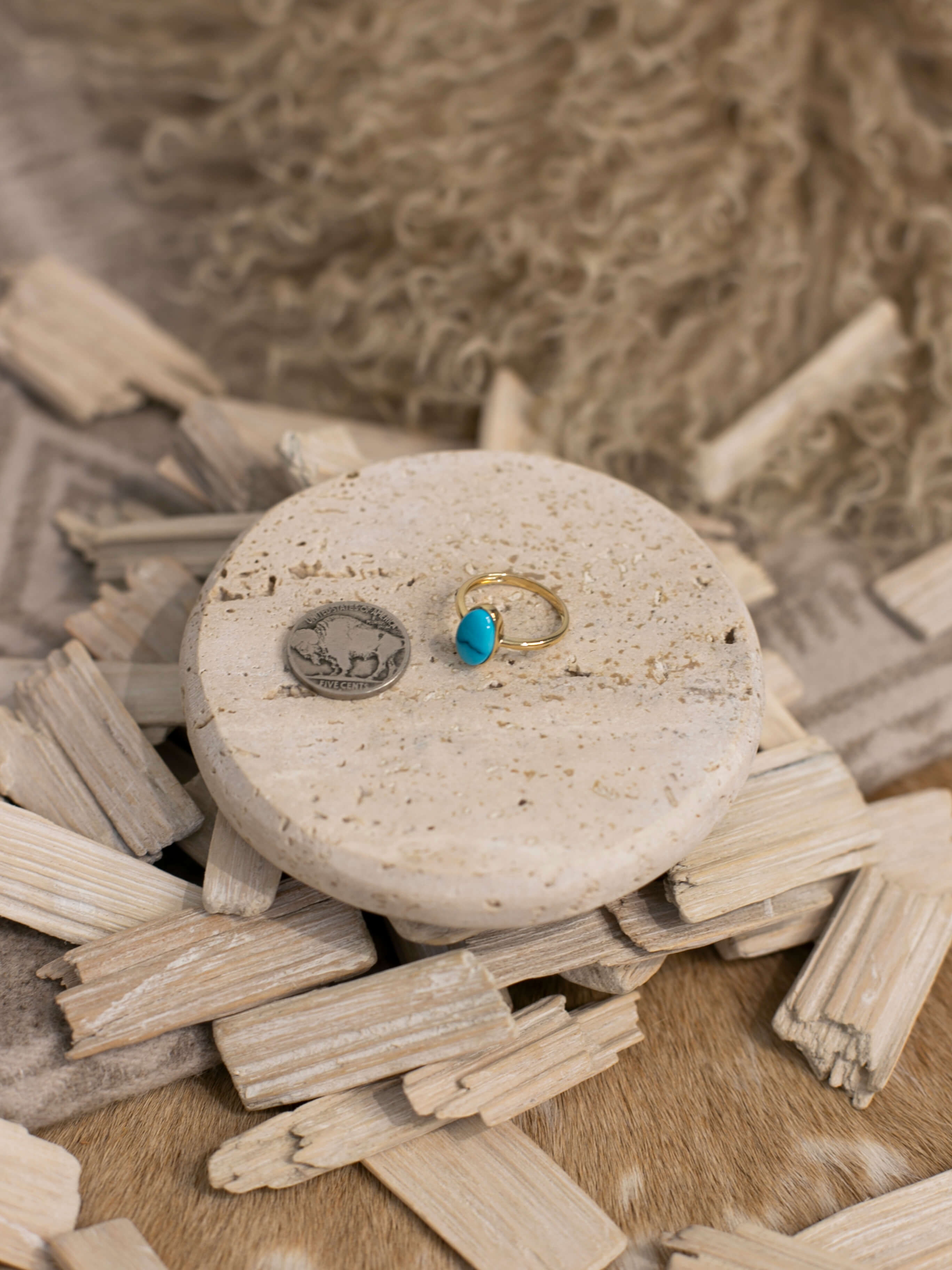 The London 14k and Turquoise Ring 11, Sz 7-Rings-Calli Co., Turquoise and Silver Jewelry, Native American Handmade, Zuni Tribe, Navajo Tribe, Brock Texas