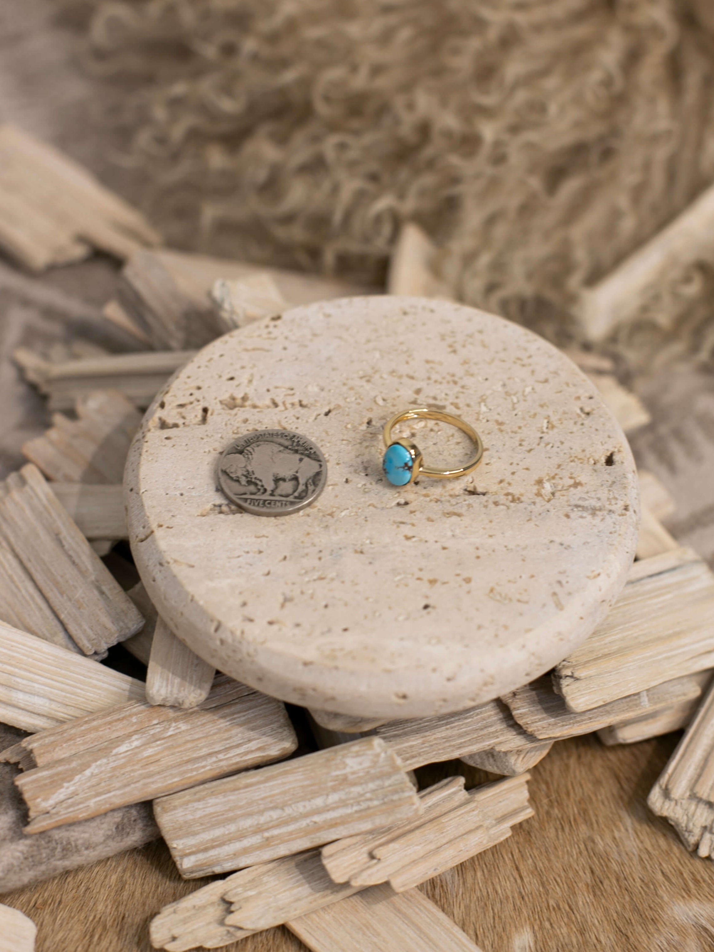 The Paris 14k and Turquoise Ring 2, Sz 7-Rings-Calli Co., Turquoise and Silver Jewelry, Native American Handmade, Zuni Tribe, Navajo Tribe, Brock Texas