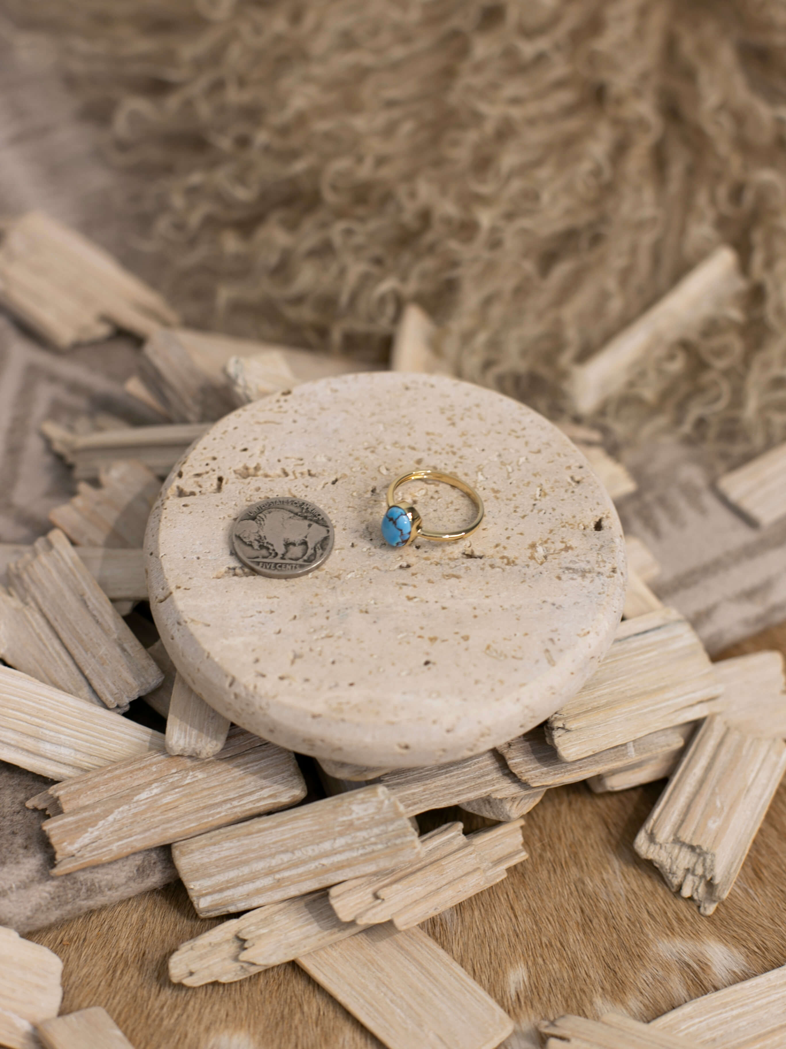 The Paris 14k and Turquoise Ring 3, Sz 8-Rings-Calli Co., Turquoise and Silver Jewelry, Native American Handmade, Zuni Tribe, Navajo Tribe, Brock Texas