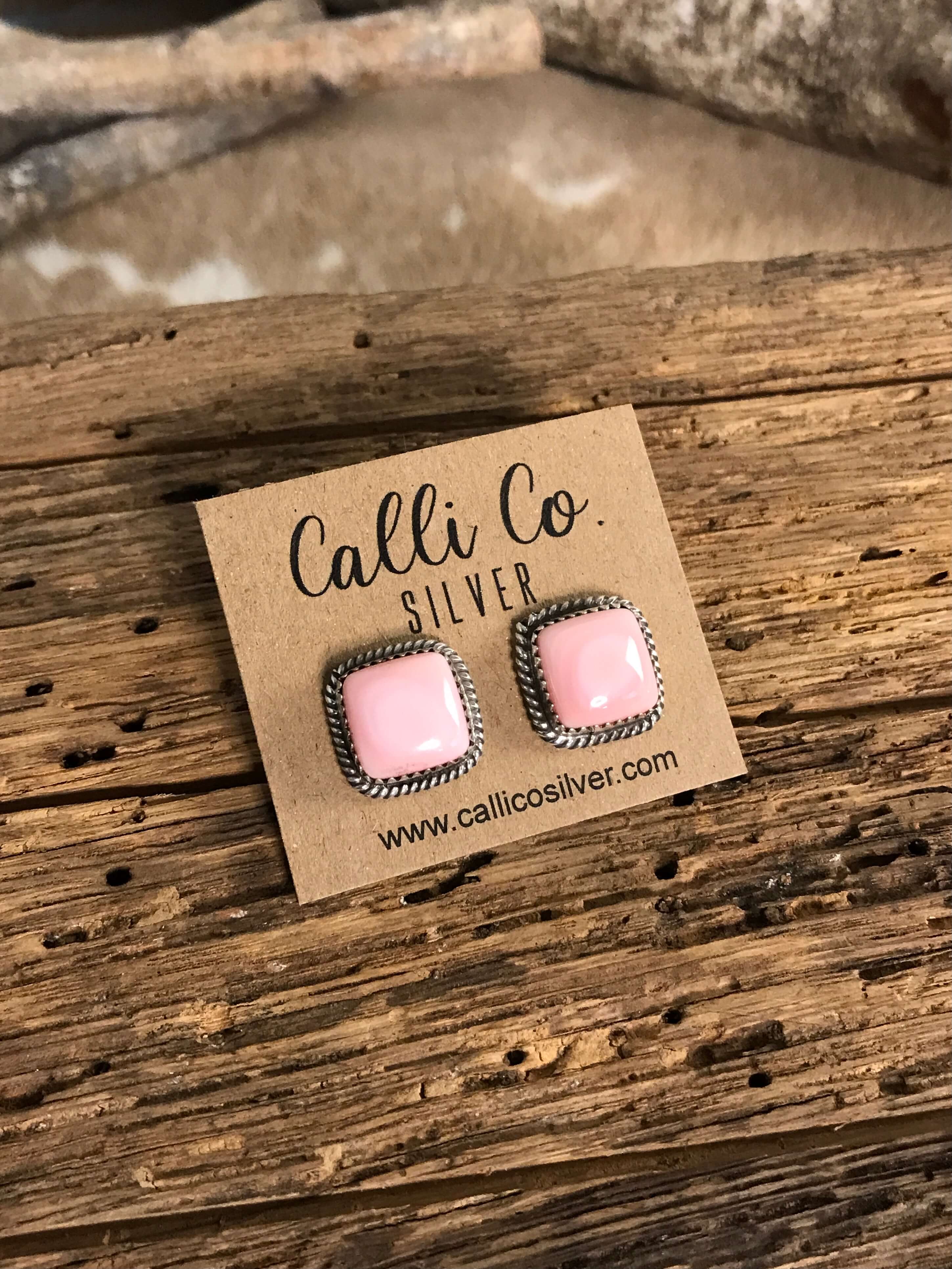 The Pink Conch Studs, 1-Earrings-Calli Co., Turquoise and Silver Jewelry, Native American Handmade, Zuni Tribe, Navajo Tribe, Brock Texas