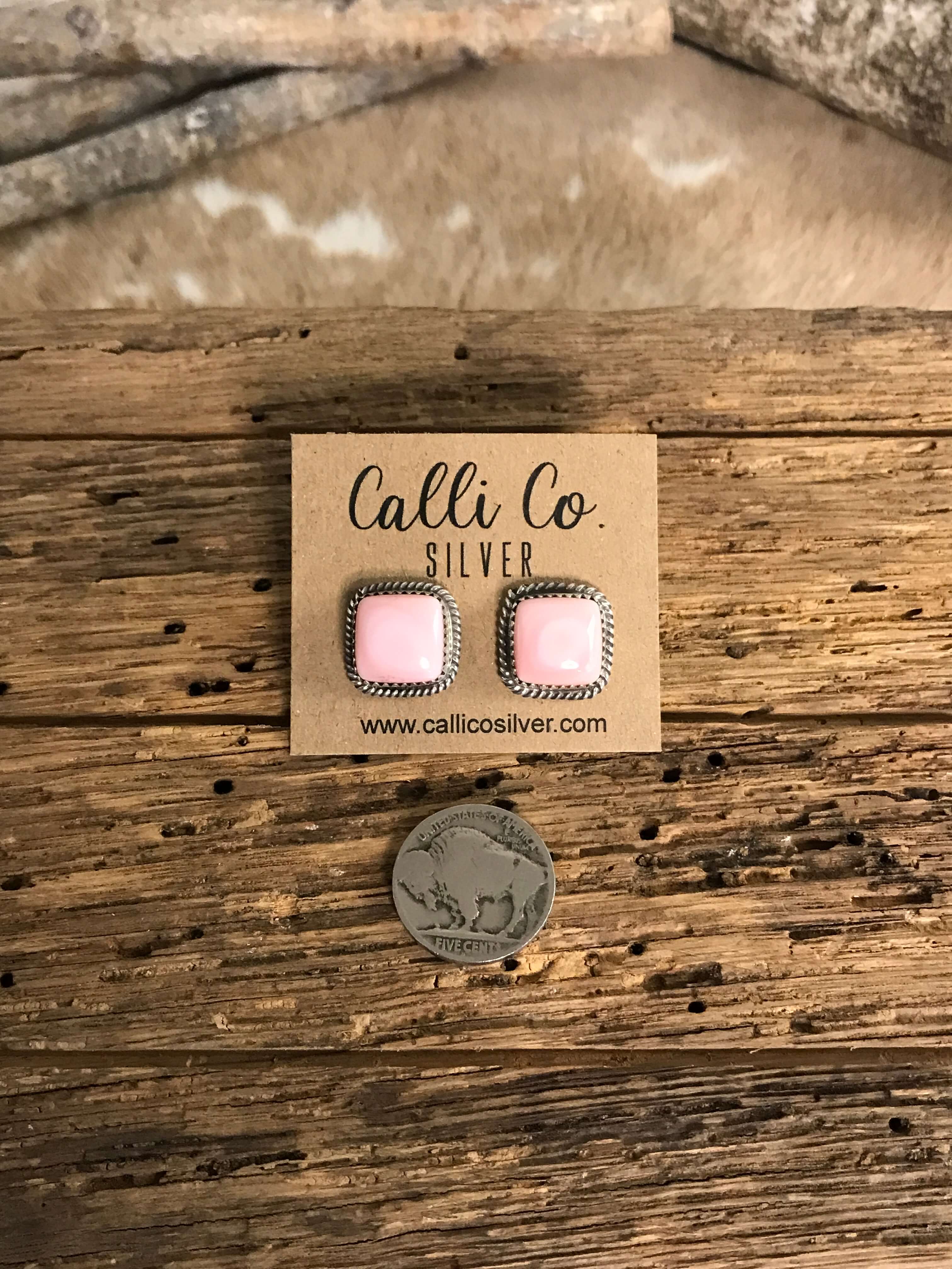 The Pink Conch Studs, 1-Earrings-Calli Co., Turquoise and Silver Jewelry, Native American Handmade, Zuni Tribe, Navajo Tribe, Brock Texas