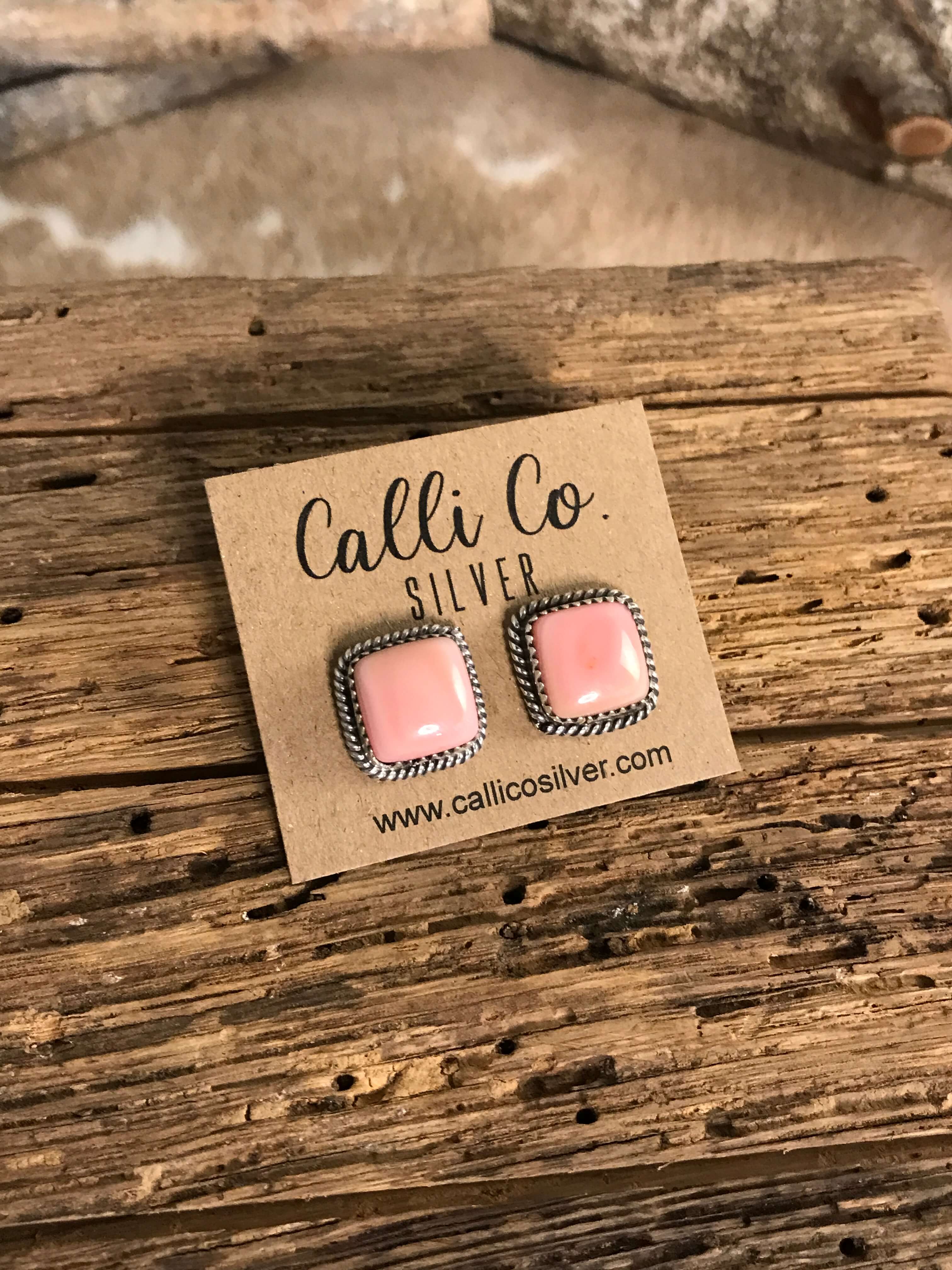 The Pink Conch Studs, 2-Earrings-Calli Co., Turquoise and Silver Jewelry, Native American Handmade, Zuni Tribe, Navajo Tribe, Brock Texas