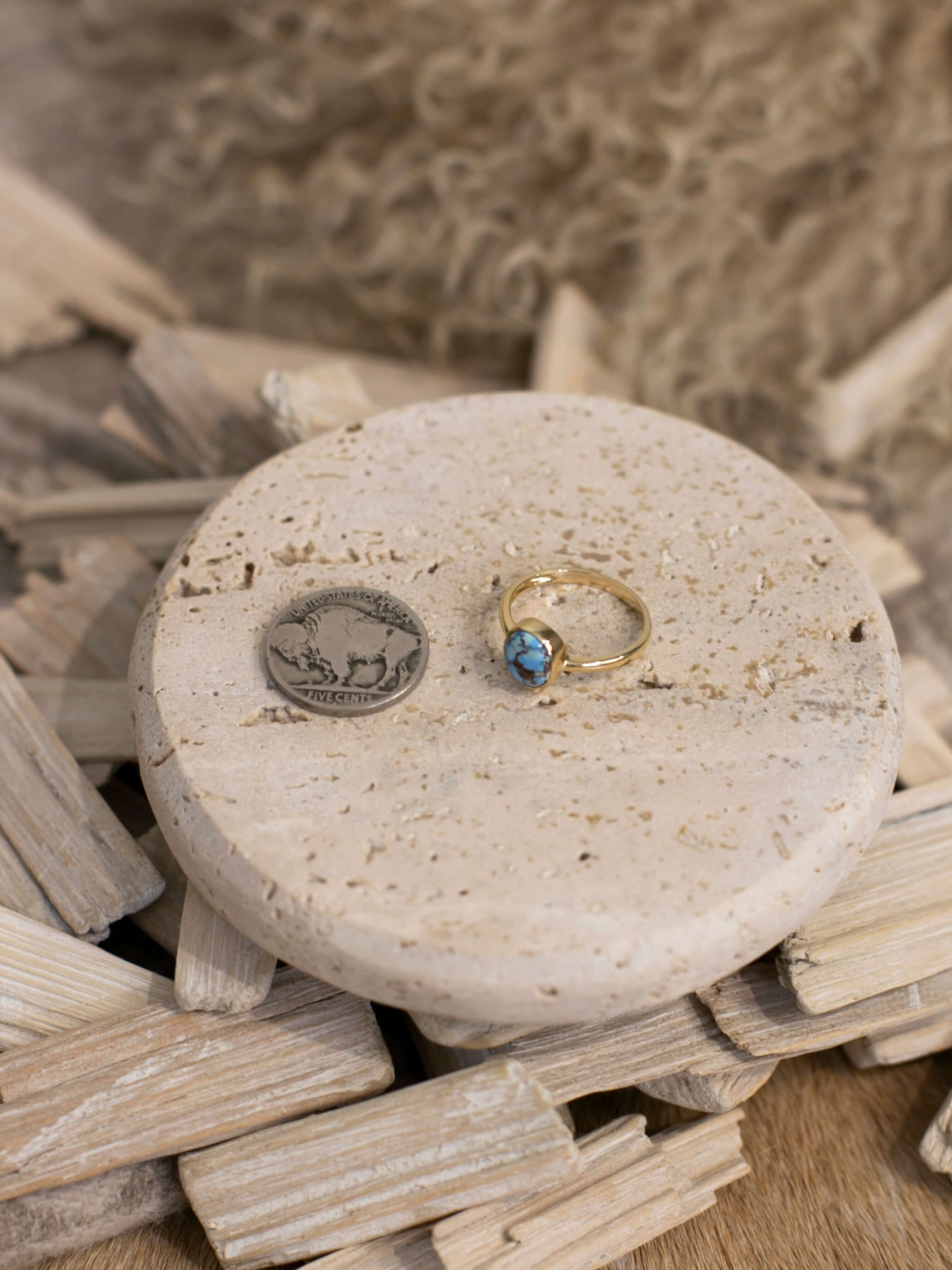 The Paris 14k and Turquoise Ring 14, Sz 7-Rings-Calli Co., Turquoise and Silver Jewelry, Native American Handmade, Zuni Tribe, Navajo Tribe, Brock Texas