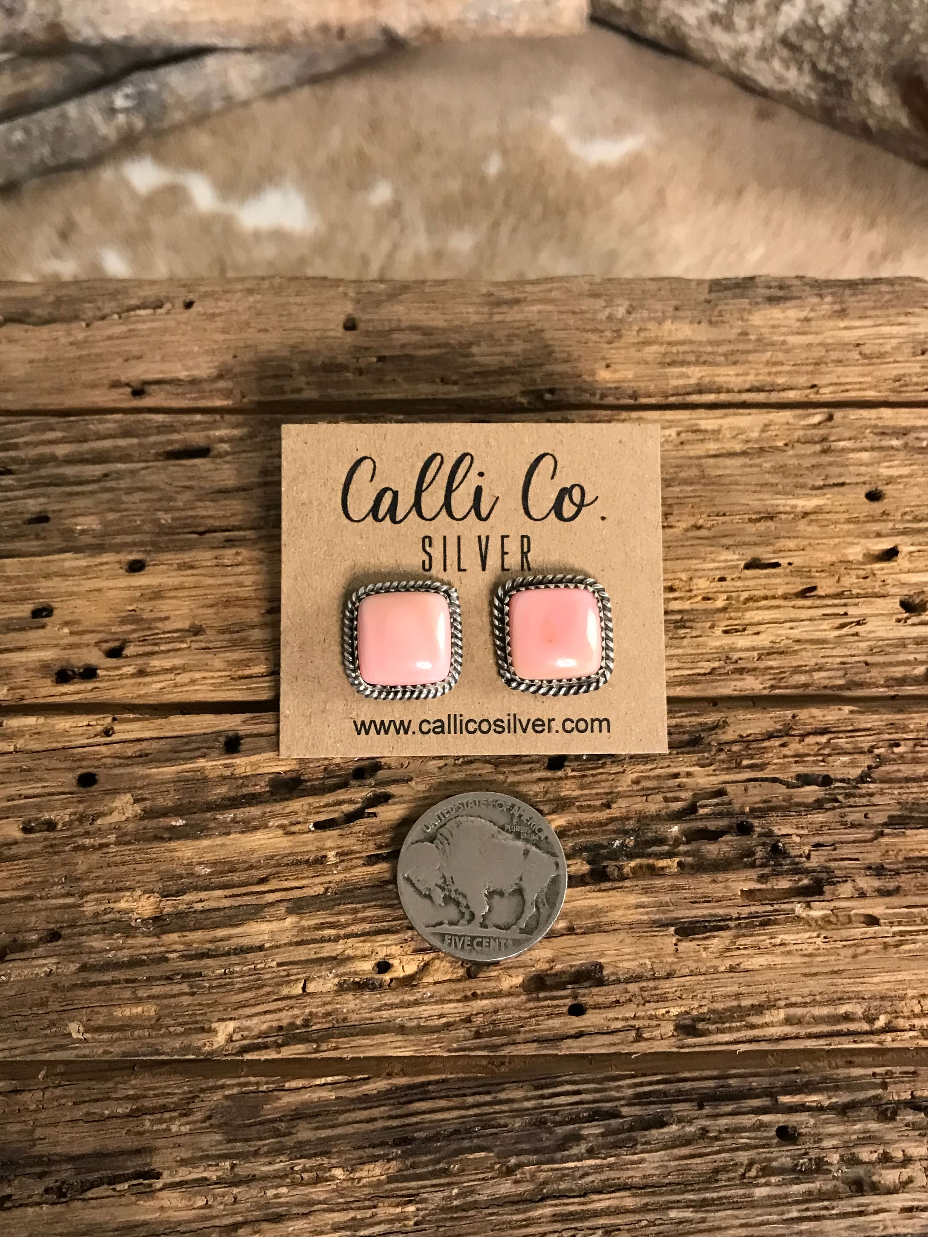 The Pink Conch Studs, 2-Earrings-Calli Co., Turquoise and Silver Jewelry, Native American Handmade, Zuni Tribe, Navajo Tribe, Brock Texas