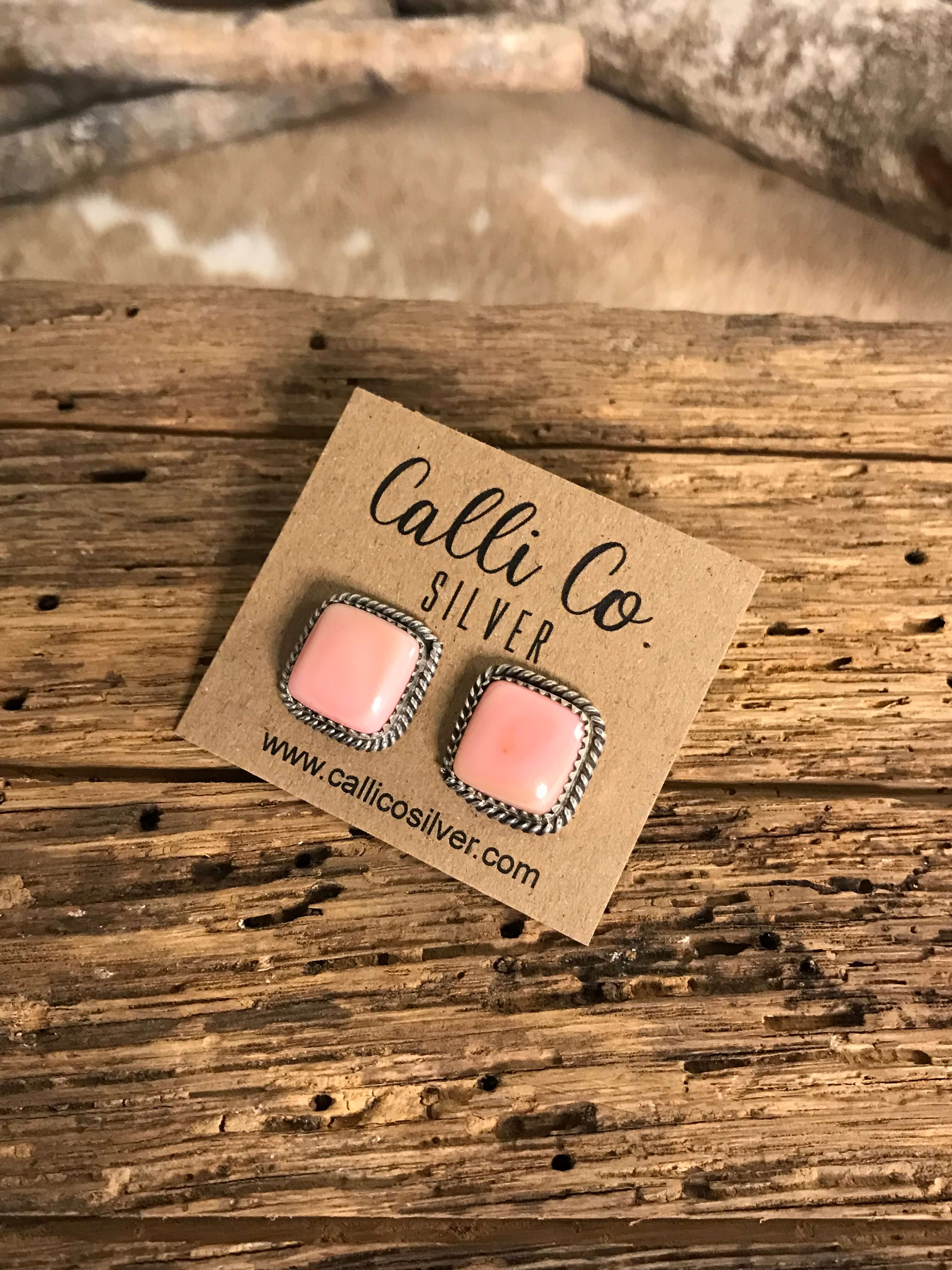 The Pink Conch Studs, 2-Earrings-Calli Co., Turquoise and Silver Jewelry, Native American Handmade, Zuni Tribe, Navajo Tribe, Brock Texas