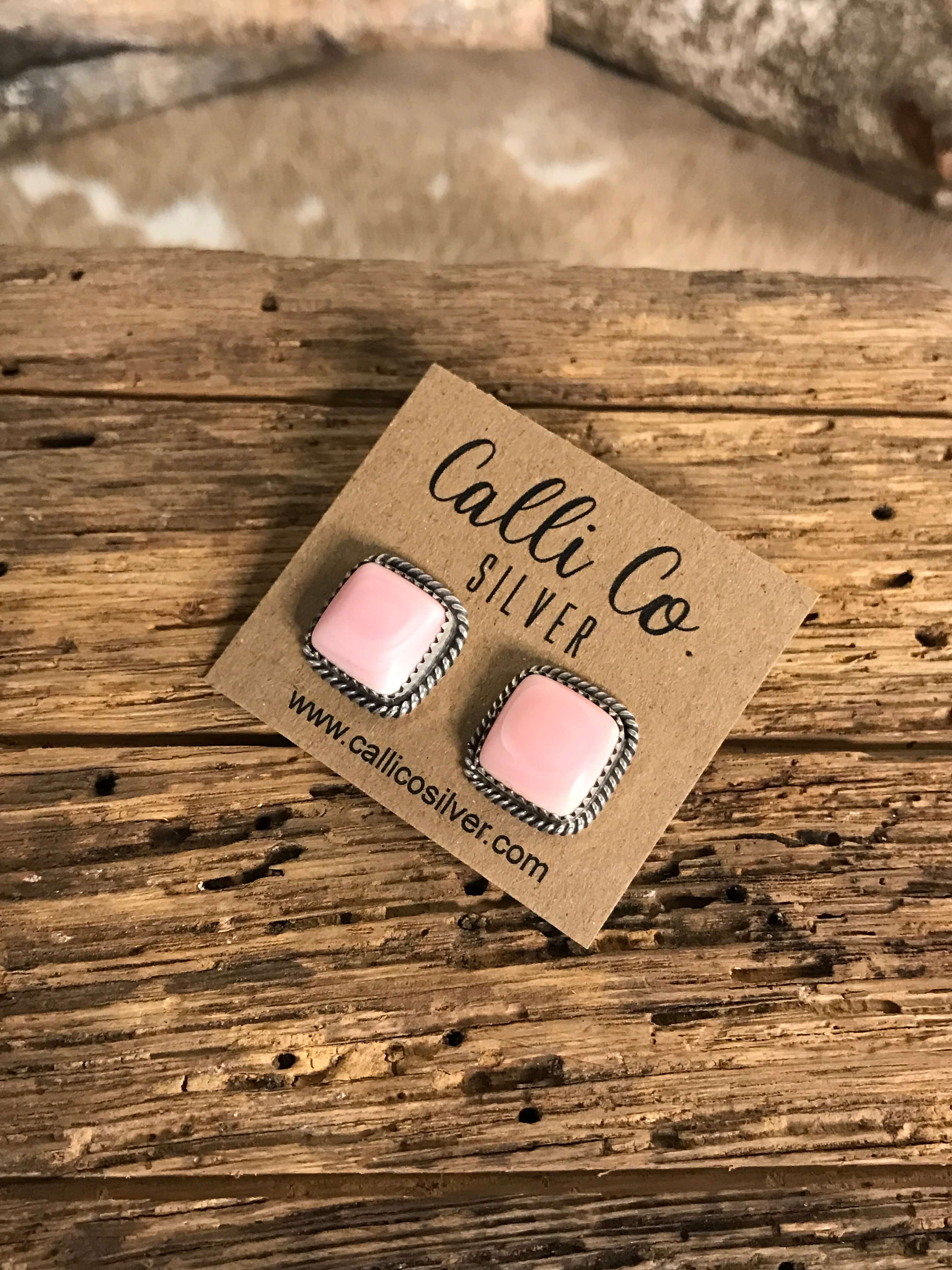 The Pink Conch Studs, 3-Earrings-Calli Co., Turquoise and Silver Jewelry, Native American Handmade, Zuni Tribe, Navajo Tribe, Brock Texas