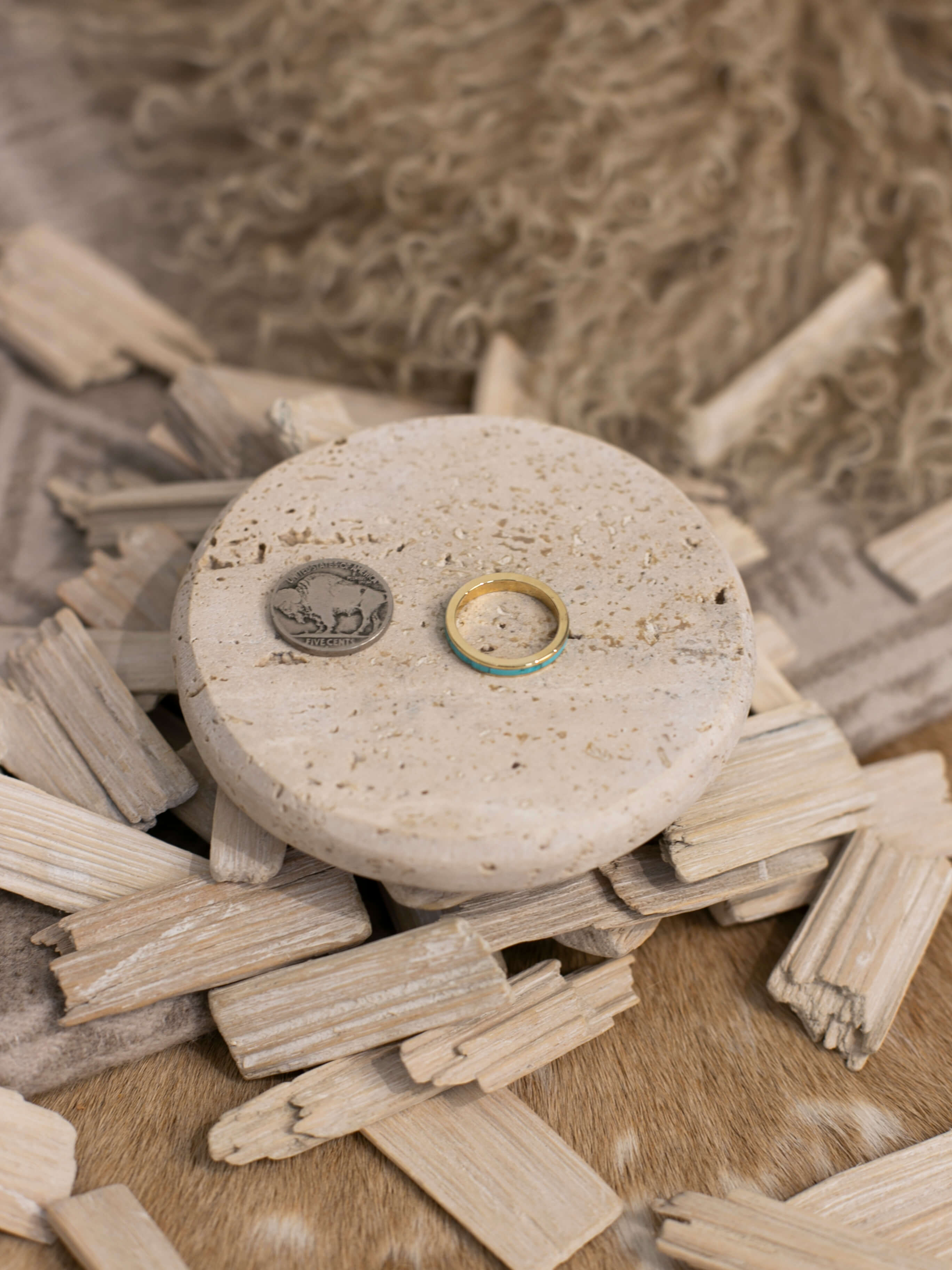 The Cambridge 14k Turquoise Inlay Ring 2, Sz 7-Rings-Calli Co., Turquoise and Silver Jewelry, Native American Handmade, Zuni Tribe, Navajo Tribe, Brock Texas