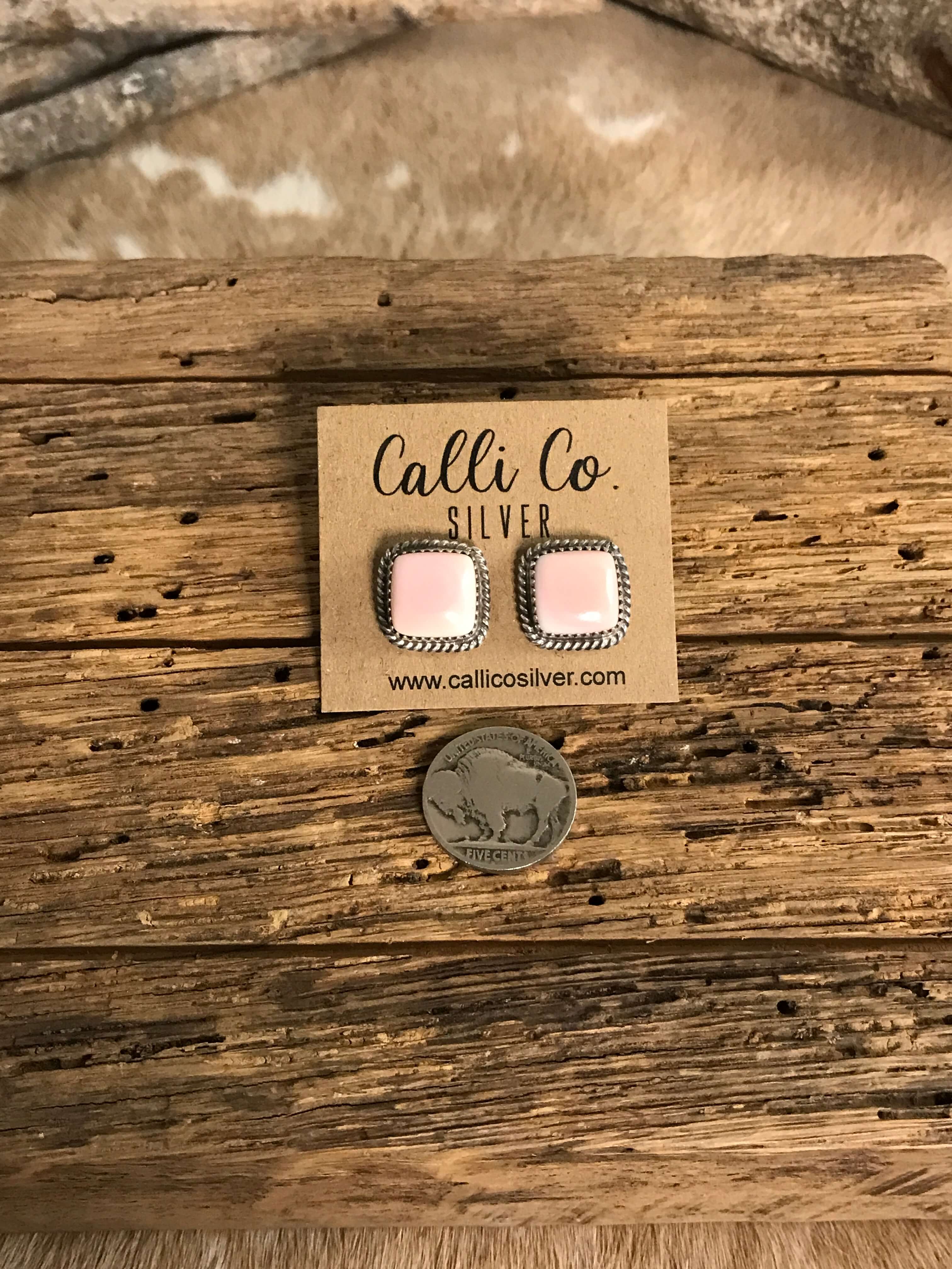 The Pink Conch Studs, 6-Earrings-Calli Co., Turquoise and Silver Jewelry, Native American Handmade, Zuni Tribe, Navajo Tribe, Brock Texas