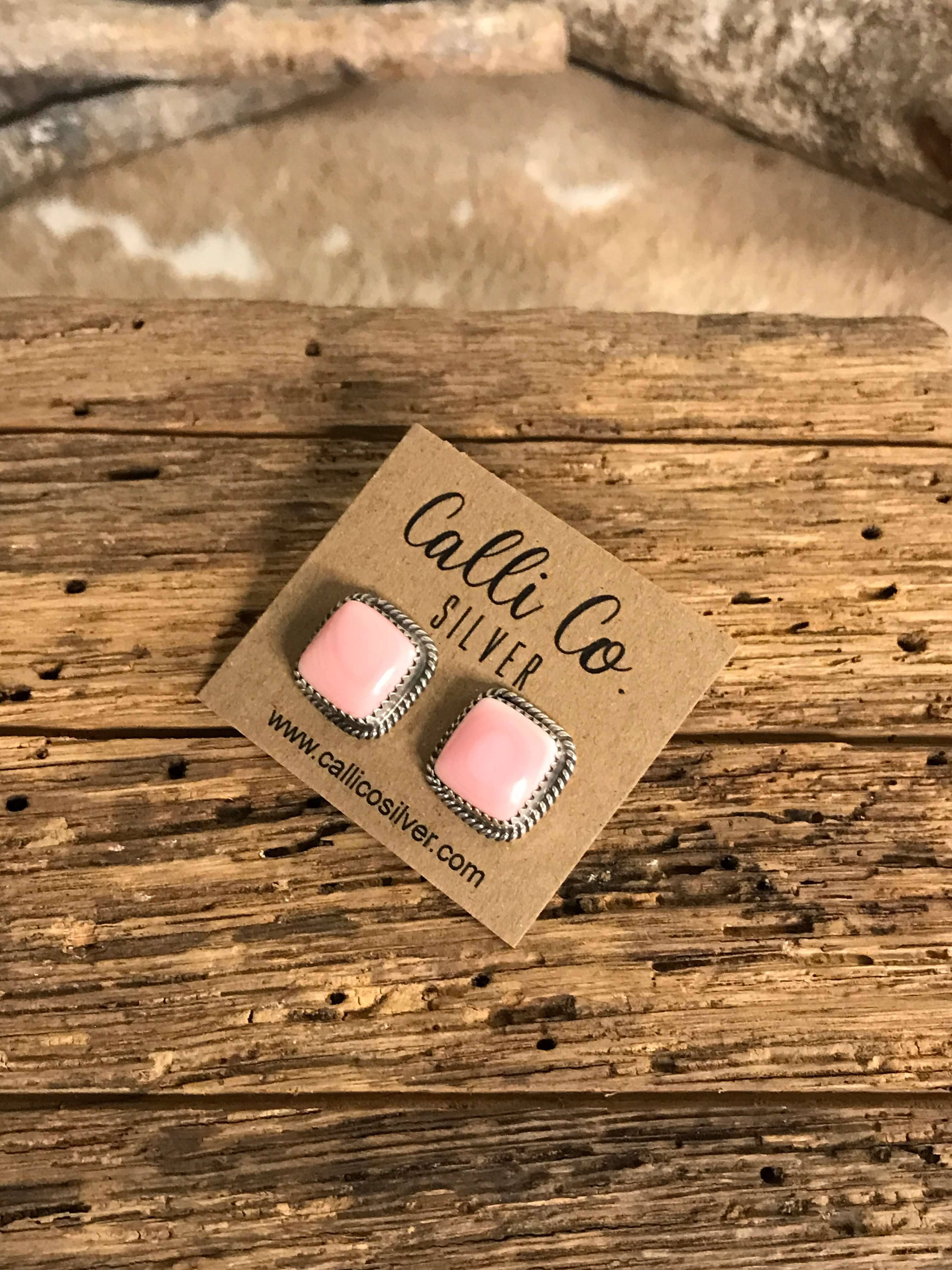 The Pink Conch Studs, 7-Earrings-Calli Co., Turquoise and Silver Jewelry, Native American Handmade, Zuni Tribe, Navajo Tribe, Brock Texas